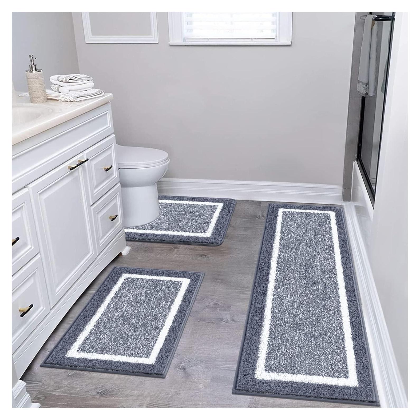 Conjunto de Alfombrillas de Baño Pauwer 3 Piezas Microfibra Gris