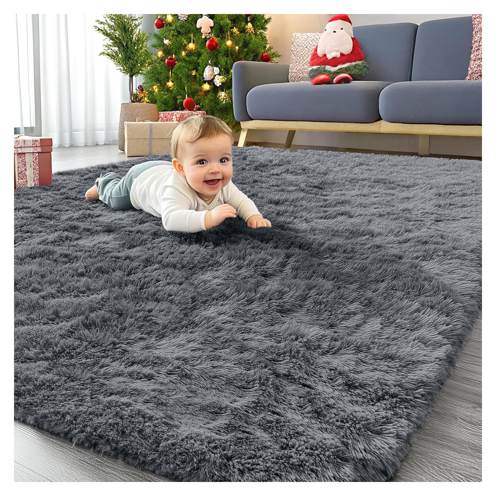 Alfombra de Área OLANLY Gris 1.22x1.80 m Lavable a Máquina