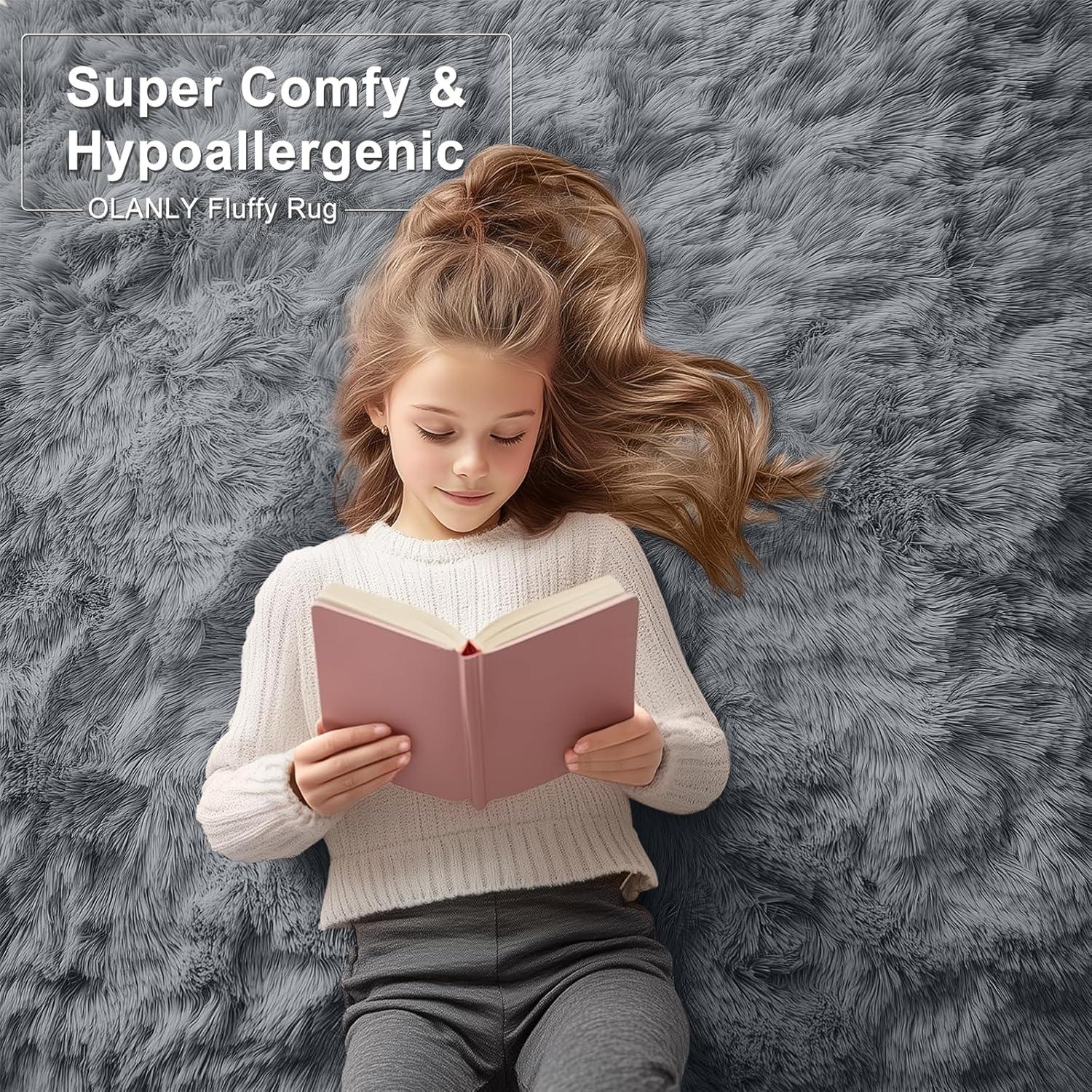 Alfombra de Área OLANLY Gris 1.22x1.80 m Lavable a Máquina