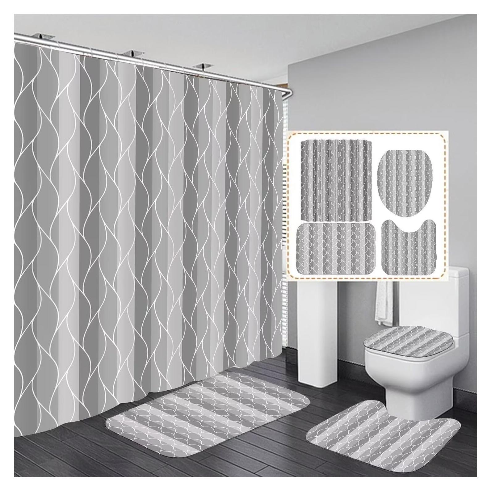 Conjunto de Cortina de Ducha y Alfombrillas DDQQ Gris