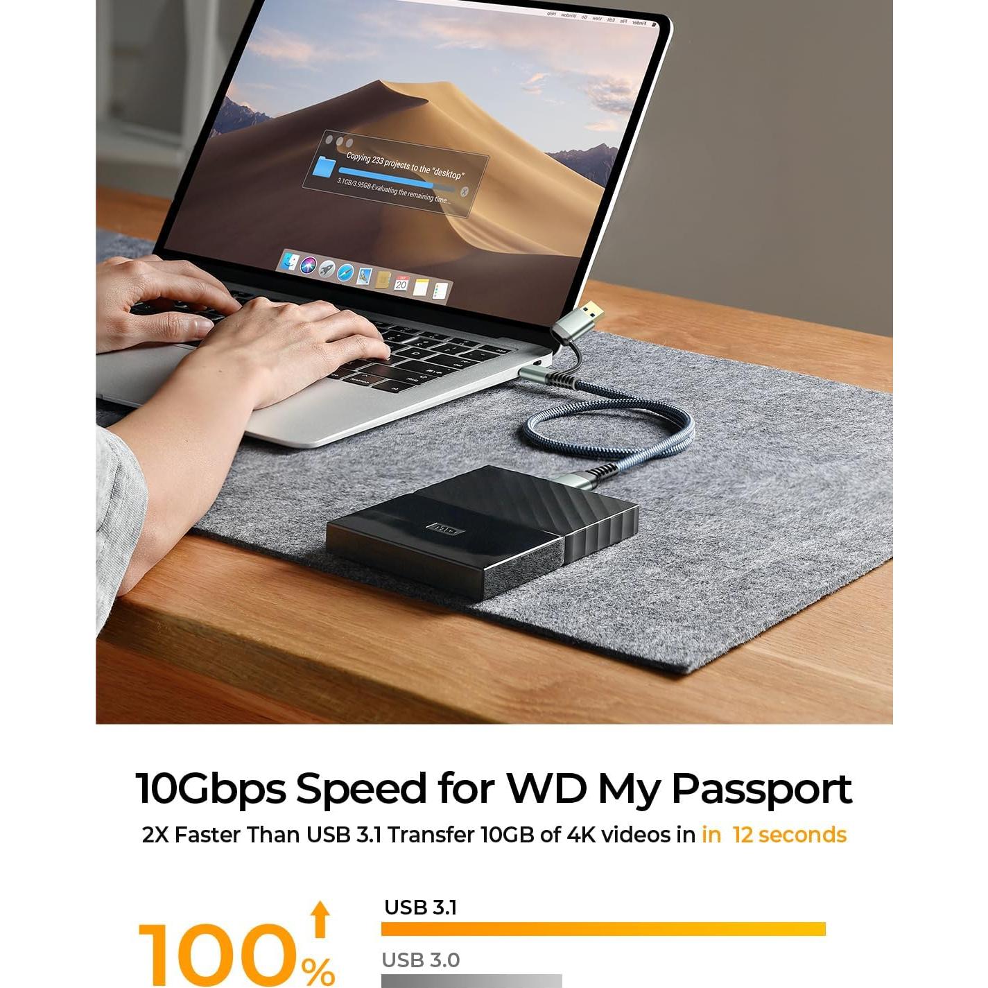 Cable AINOPE Micro B a USB C 1.5FT Trenzado Nylon 5Gbps