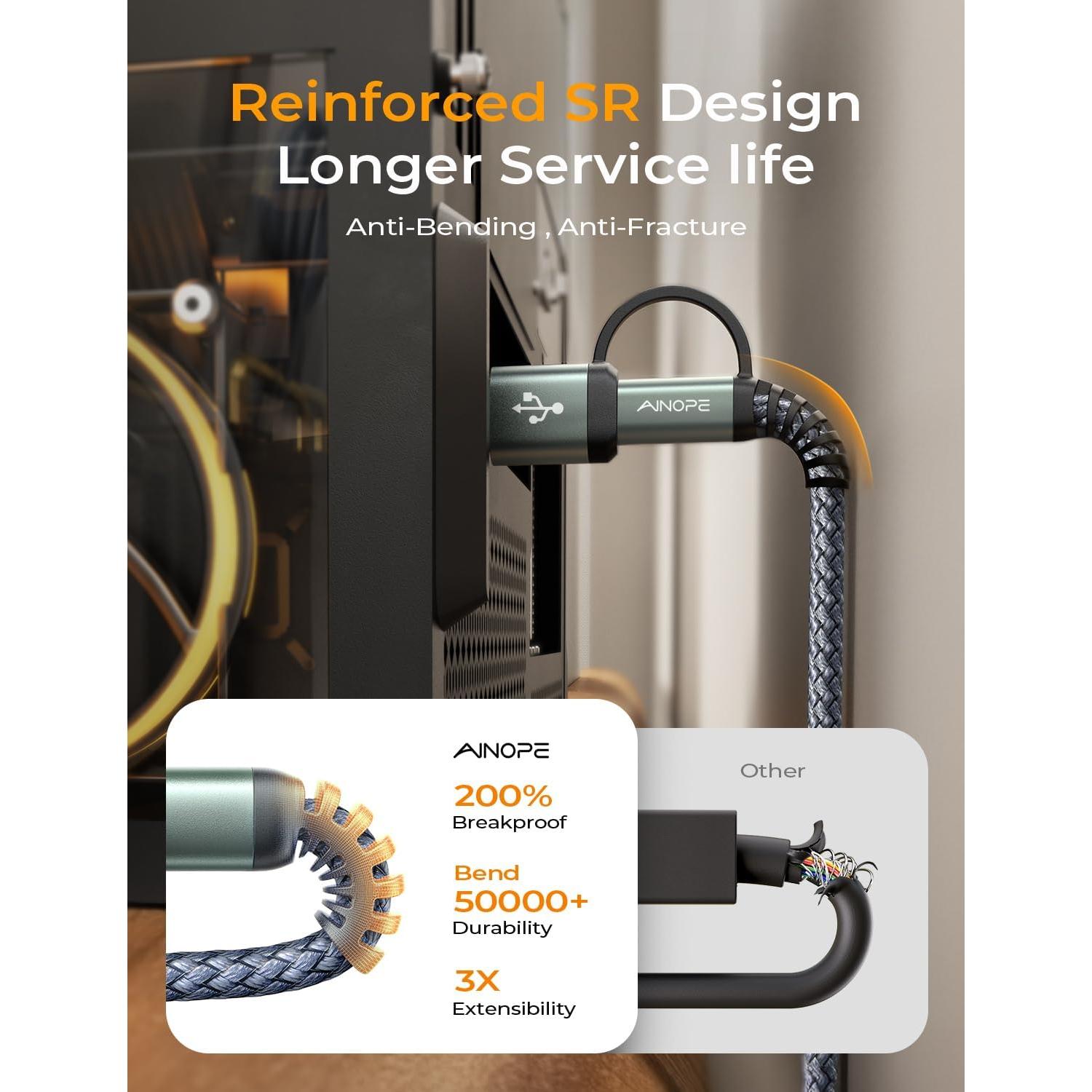 Cable AINOPE Micro B a USB C 1.5FT Trenzado Nylon 5Gbps