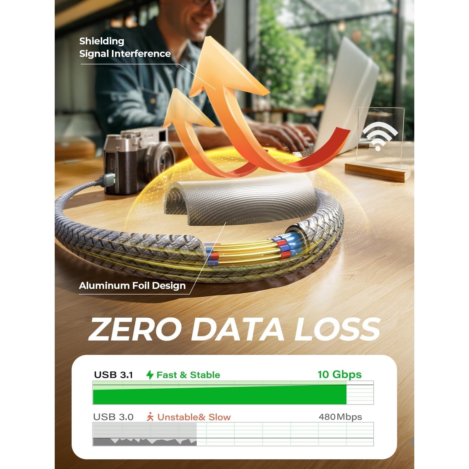 Cable AINOPE Micro B a USB C 1.5FT Trenzado Nylon 5Gbps