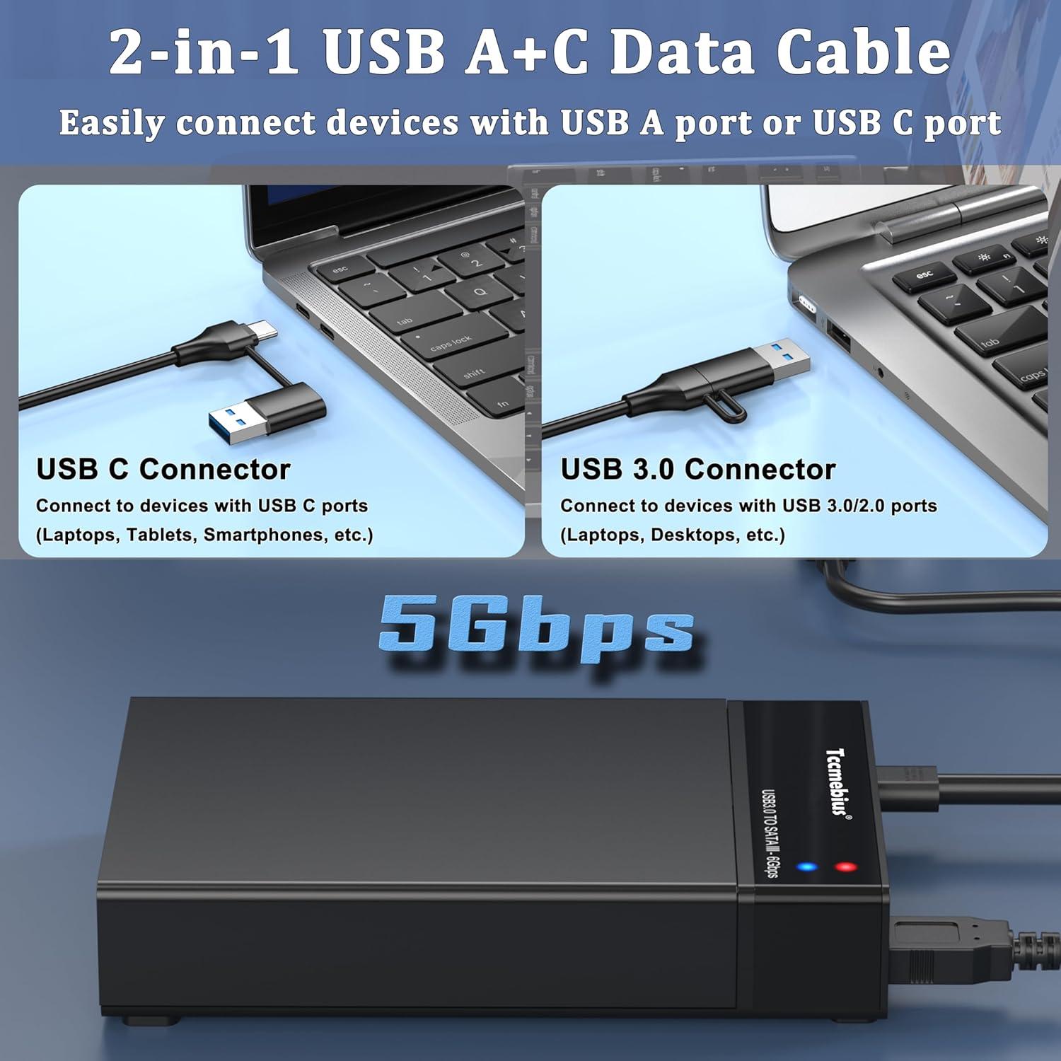 Estación de Acoplamiento Tccmebius TCC-S8 para HDD/SSD SATA 2.5/3.5" hasta 22TB