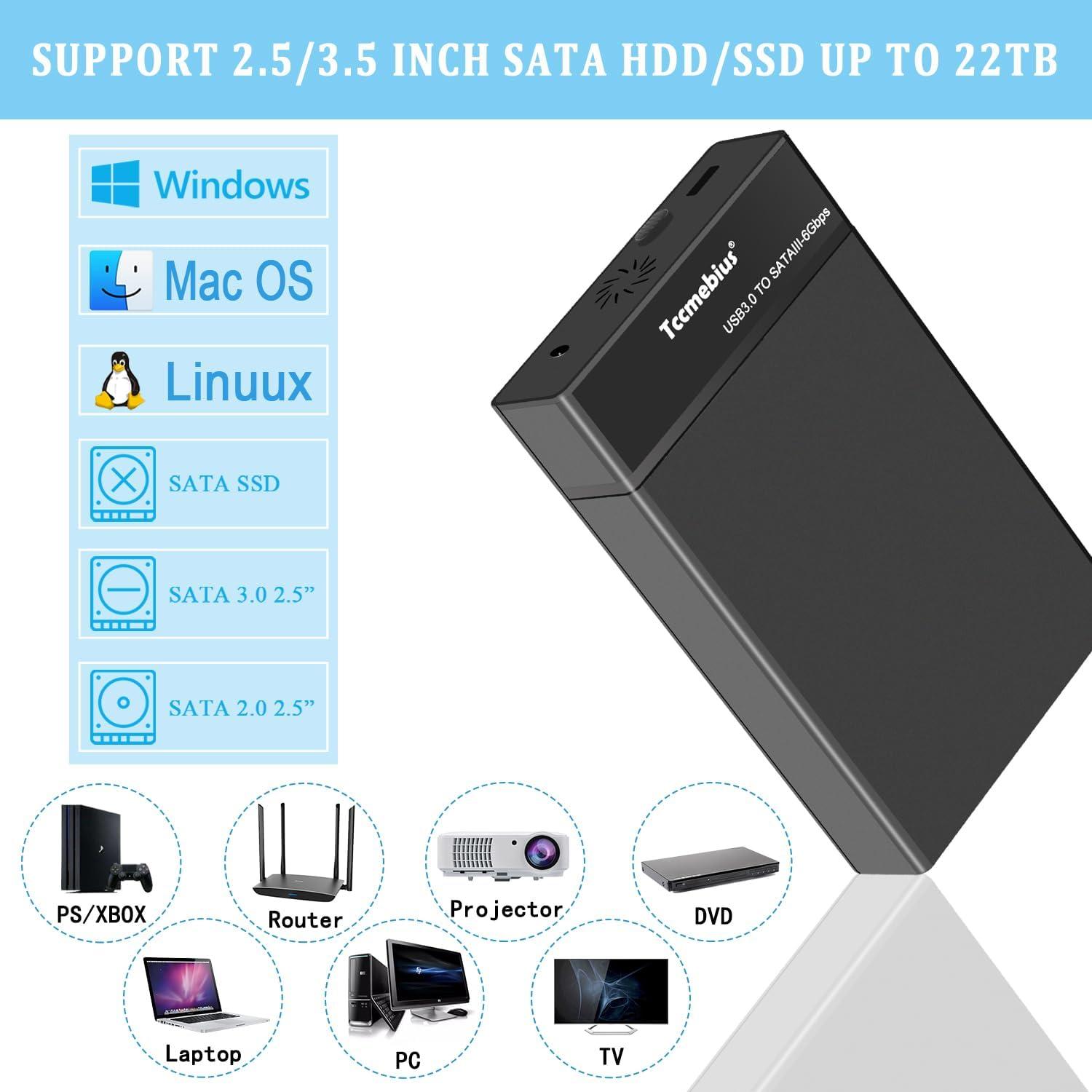 Estación de Acoplamiento Tccmebius TCC-S8 para HDD/SSD SATA 2.5/3.5" hasta 22TB
