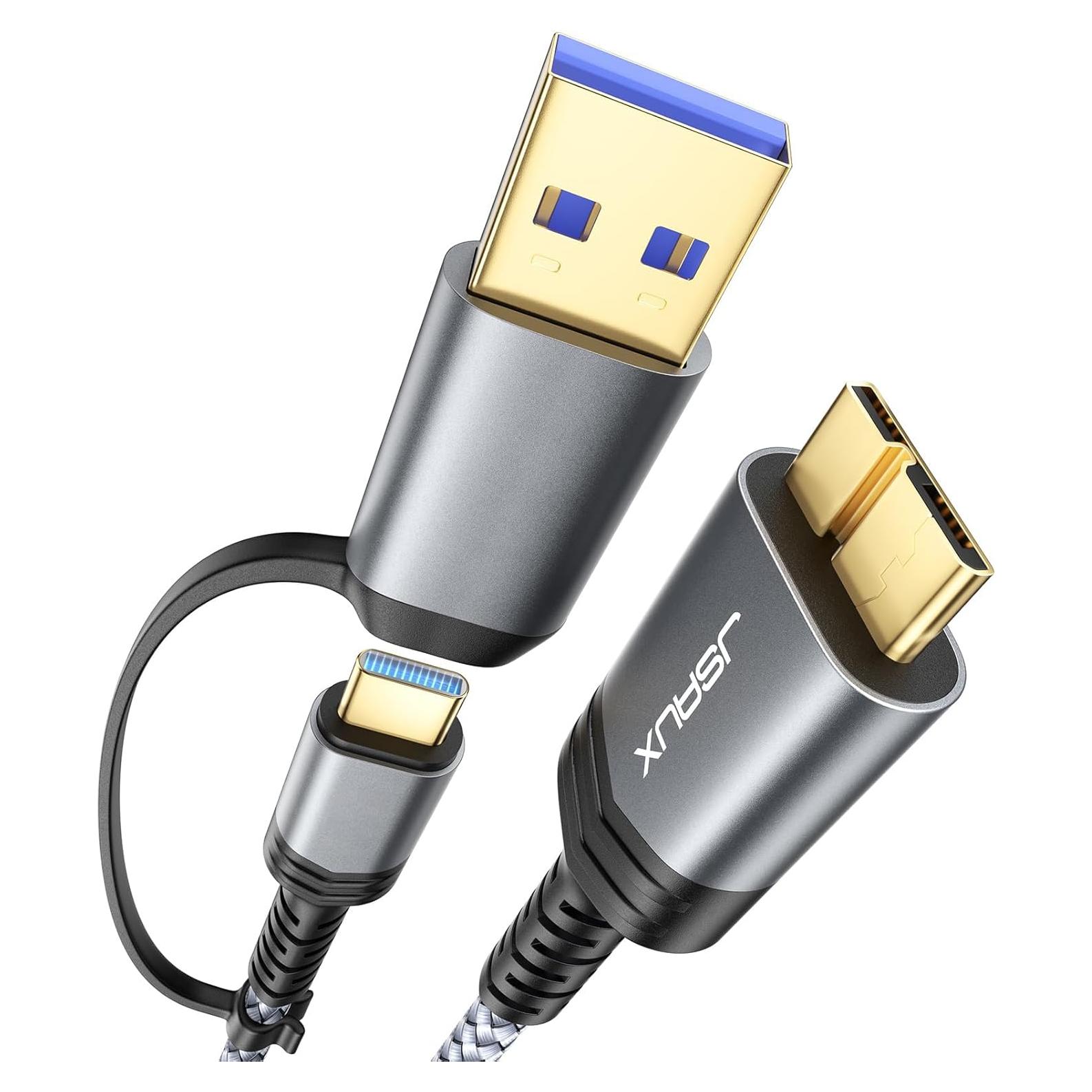 Cable de Disco Duro JSAUX 0.49m Micro B a USB C/A 20Gbps