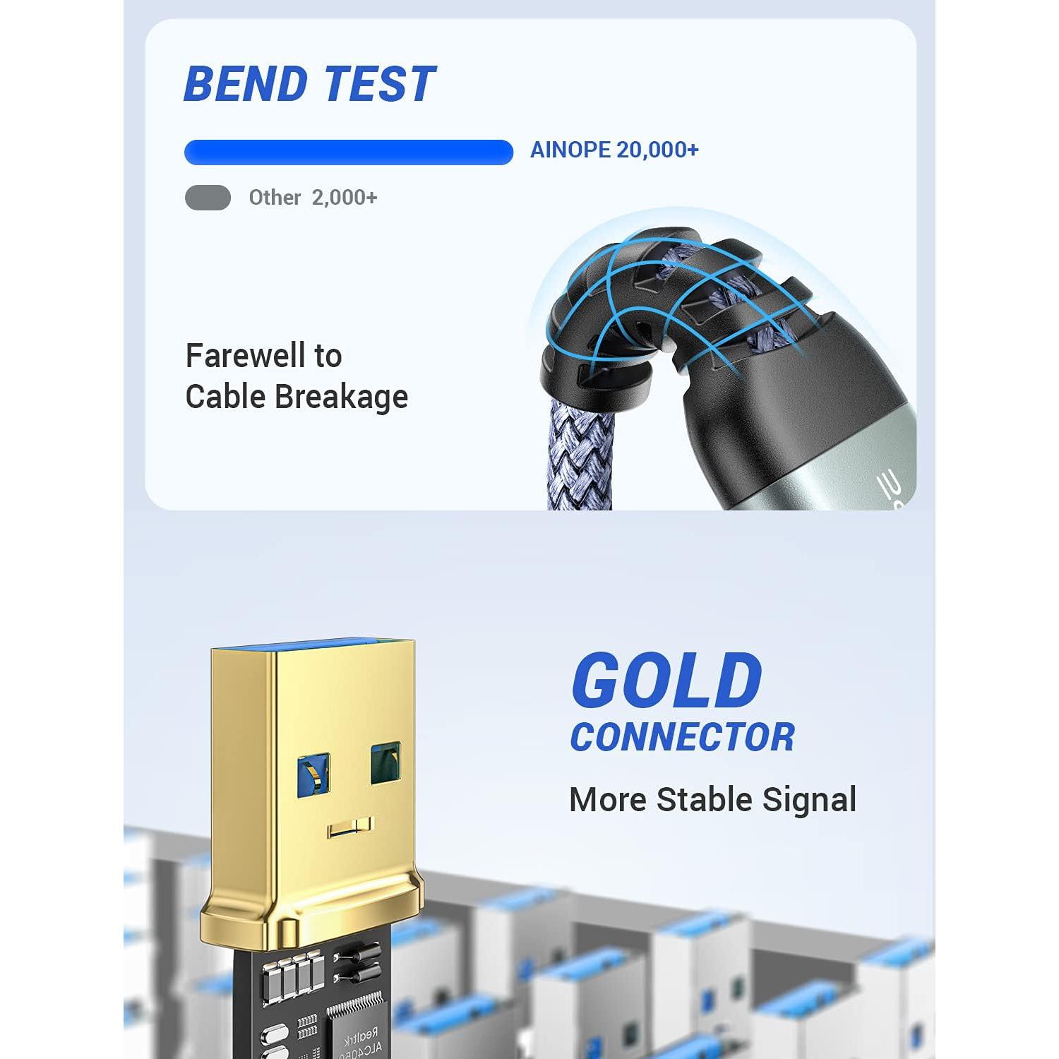 Cable USB A a A Macho AINOPE 2.0m Gris - Alta Velocidad 5Gbps