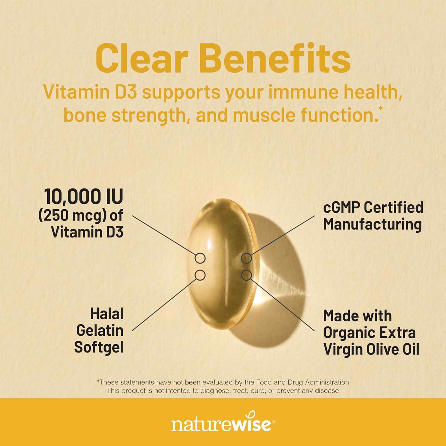 NatureWise Vitamina D3 10,000UI 30 Mini Softgels - Soporte Inmunológico