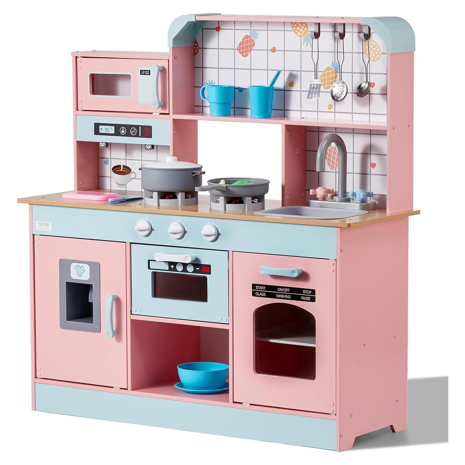 Cocina de Juguete de Madera VEVOR Rosa con Luces y Sonidos