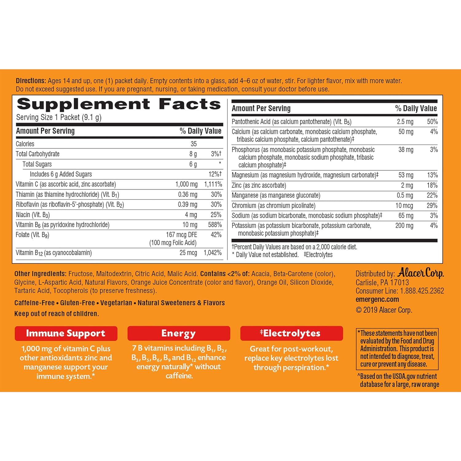 Emergen-C 1000mg Polvo Vitamina C Naranja Super 30 Sobres
