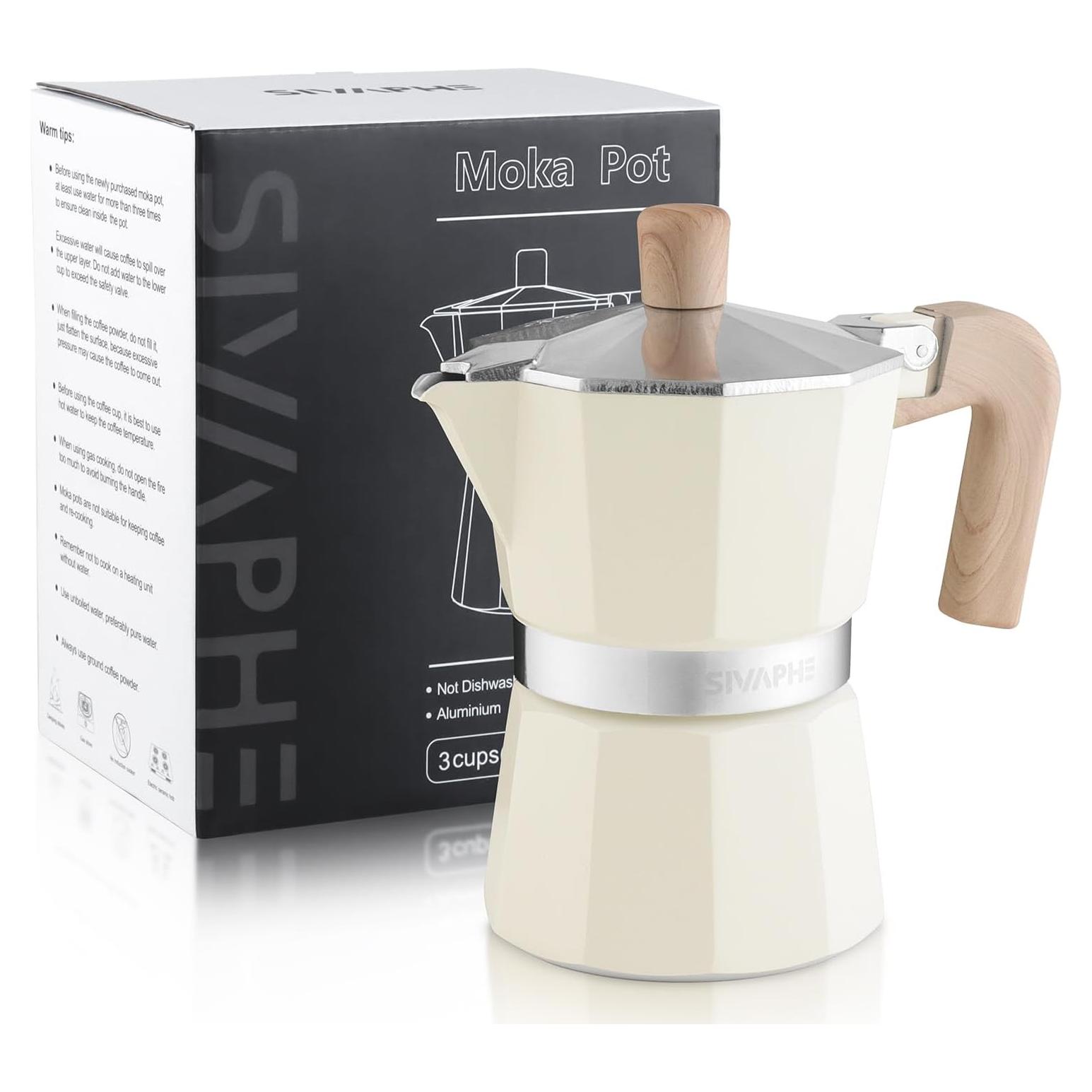 Cafetera Moka Sivaphe 3 Tazas Aluminio Blanca Portátil