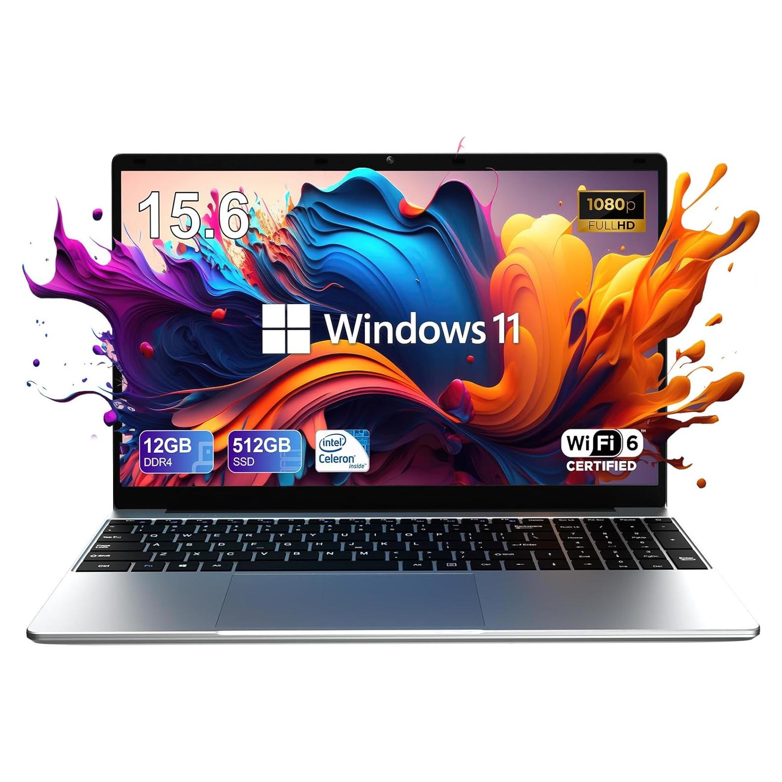 Computadora portátil CFVOCUY 15.6 FHD, 12GB RAM, 512GB SSD