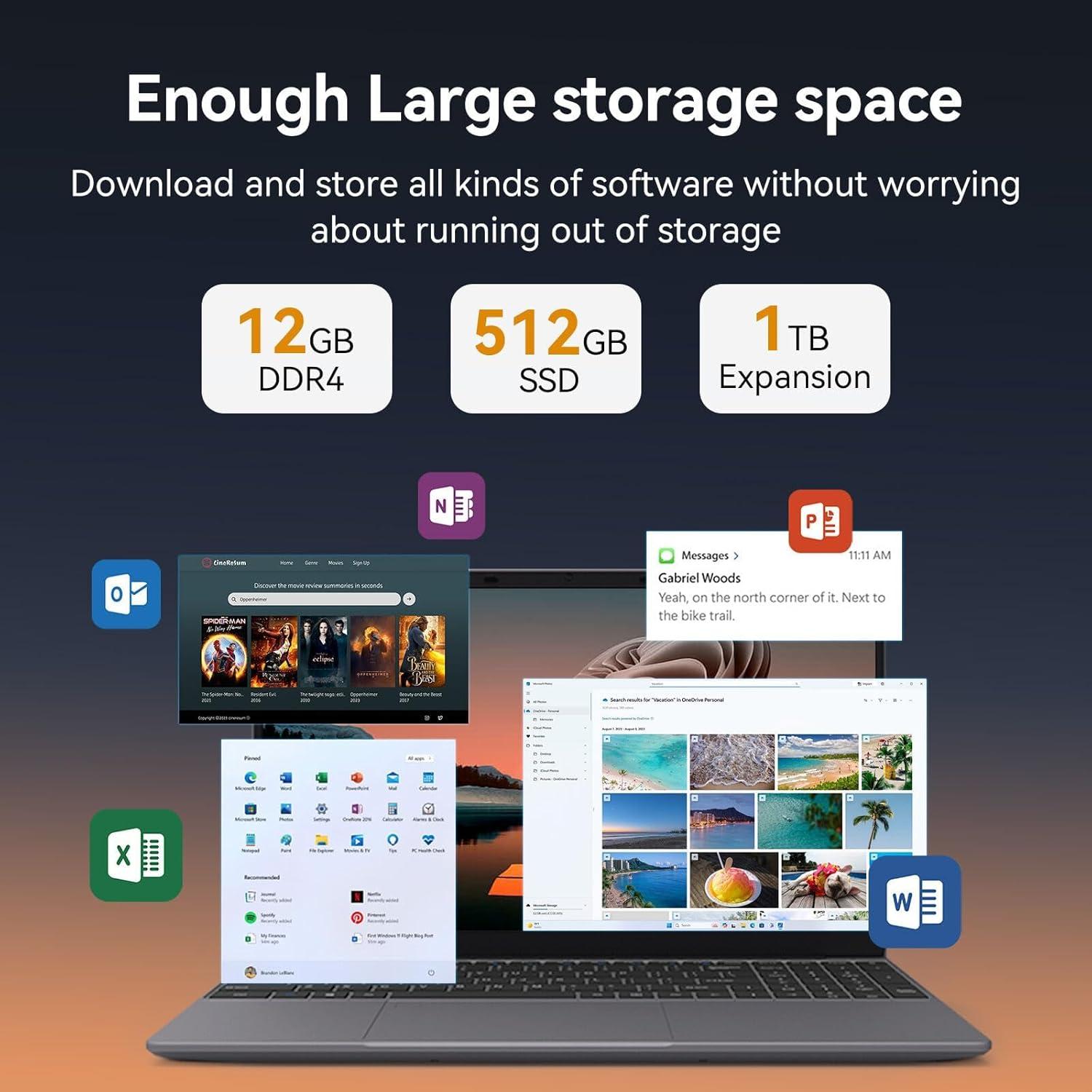 Computadora portátil CFVOCUY 15.6 FHD, 12GB RAM, 512GB SSD