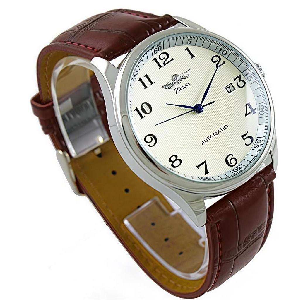 Reloj Automático Clásico Hombre MASTOP con Calendario y Cuero Marrón