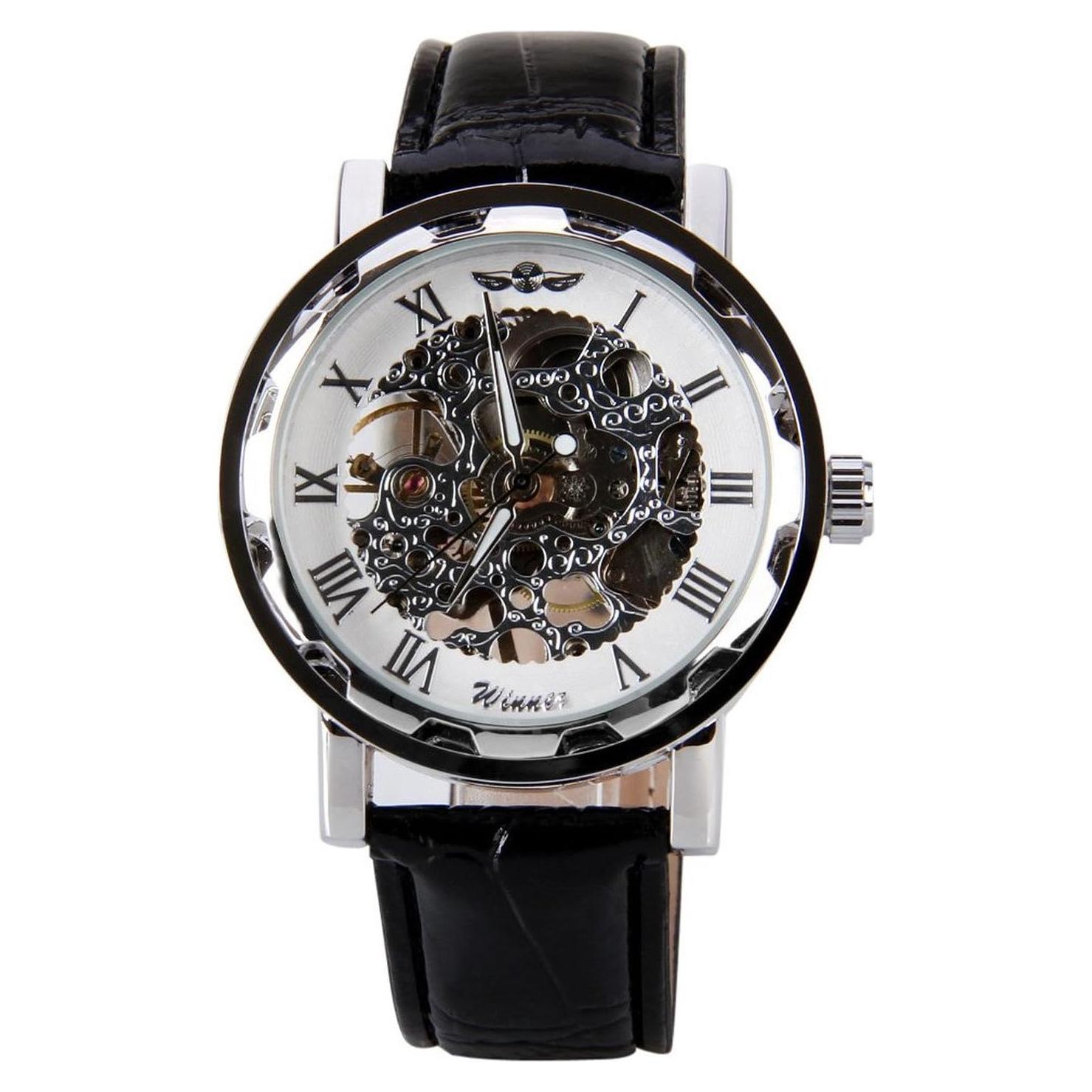 Reloj Mecánico Unisex MASTOP Dial Esqueleto Cuero Negro 40mm