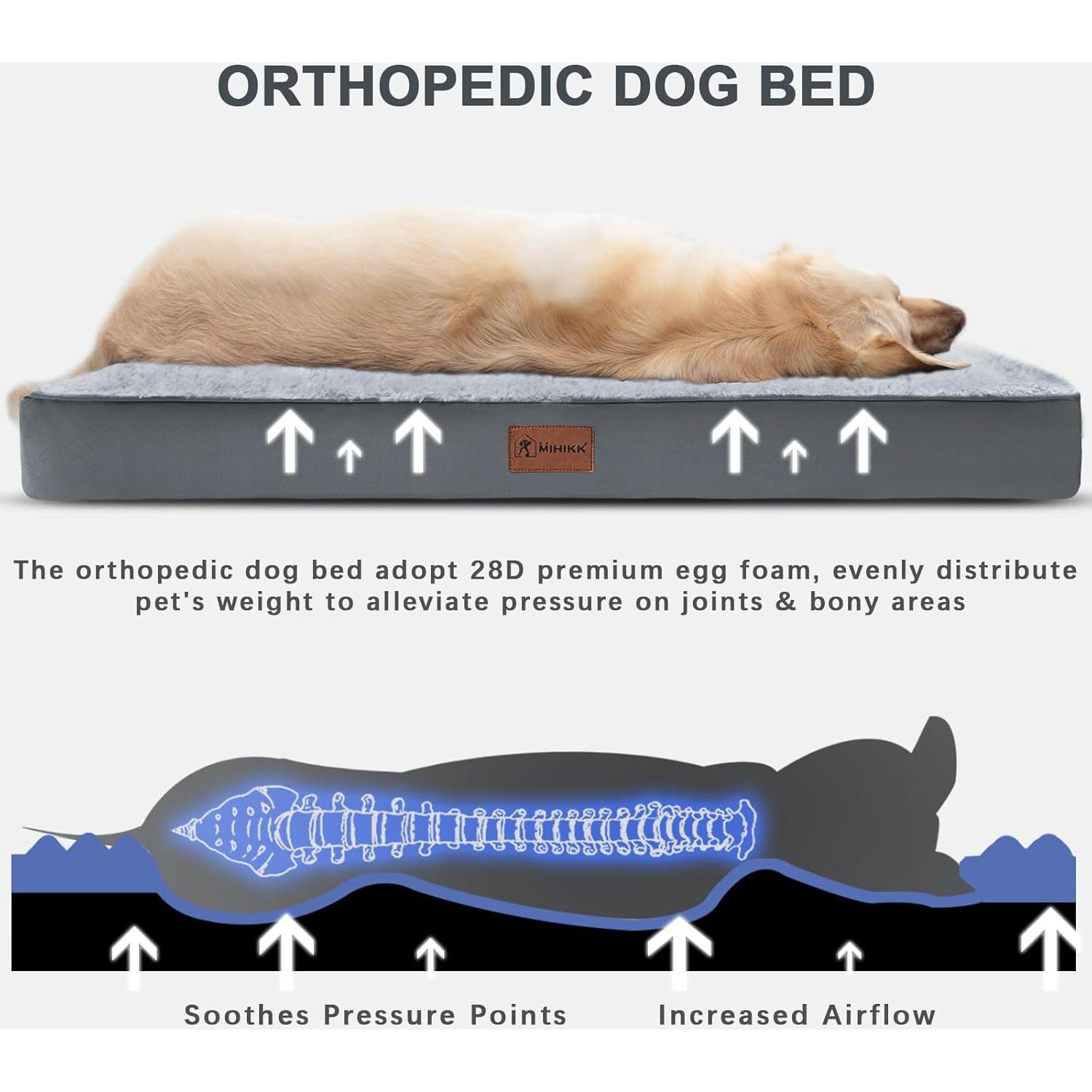 Cama Ortopédica para Perros MIHIKK 89x56cm Impermeable Gris