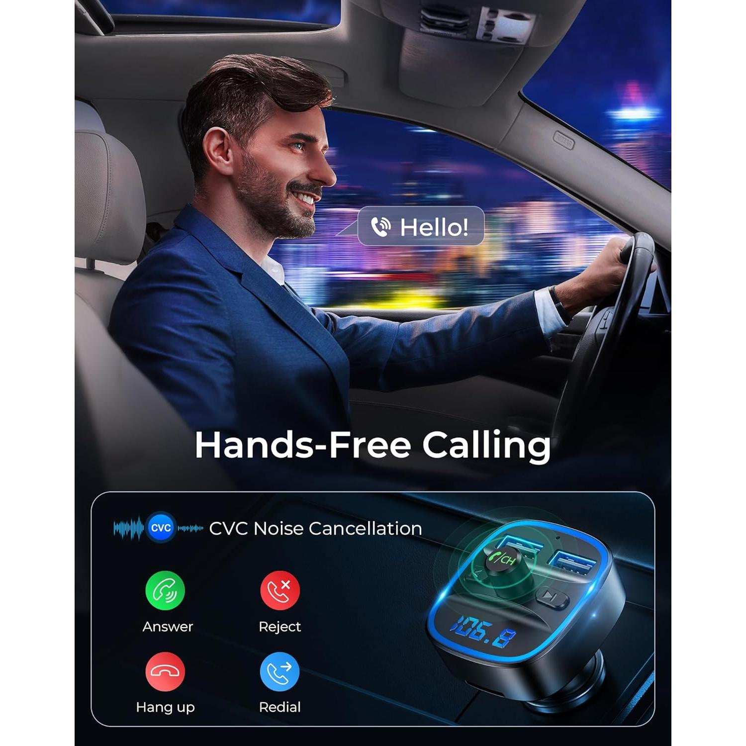Transmisor FM Inalámbrico LENCENT T25 con Carga USB Doble