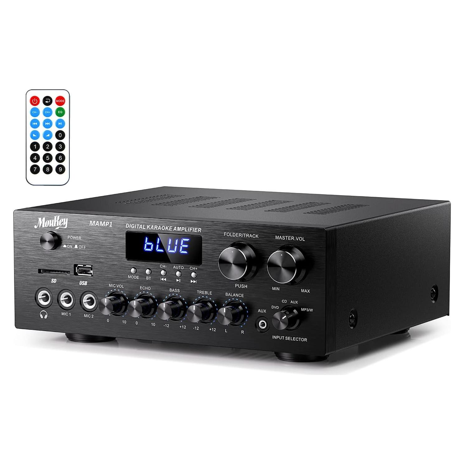 Amplificador Estéreo Bluetooth 5.0 Moukey MAMP1 400W 2.0 Canales