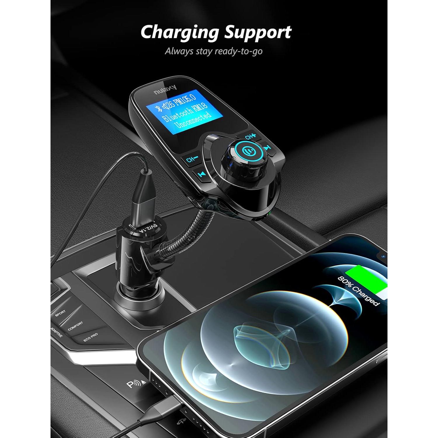 Transmisor FM Bluetooth Nulaxy KM18 con Pantalla 1.44"