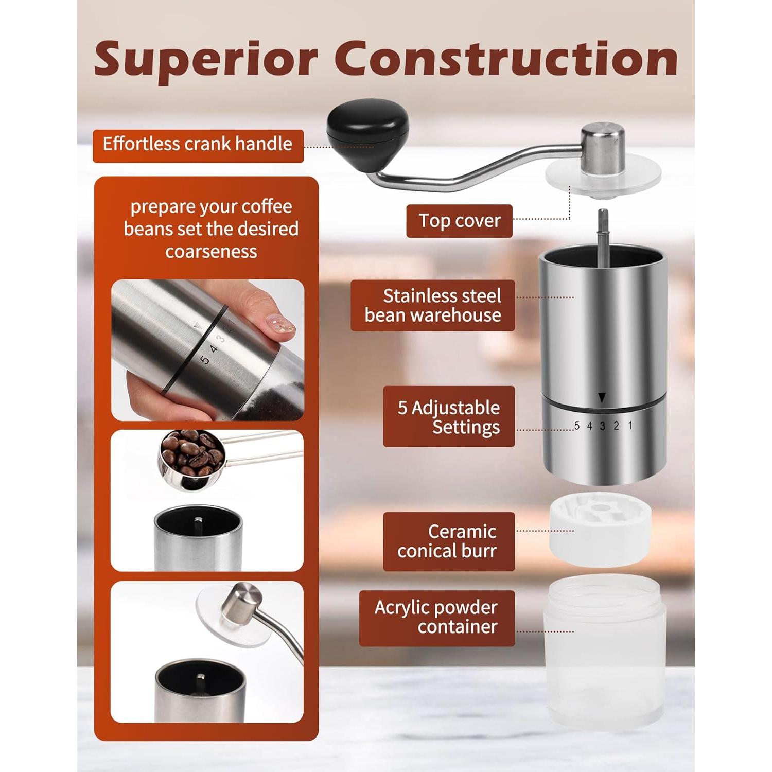 Molino de Café Manual Rsoilch con Muela de Cerámica 5 Ajustes