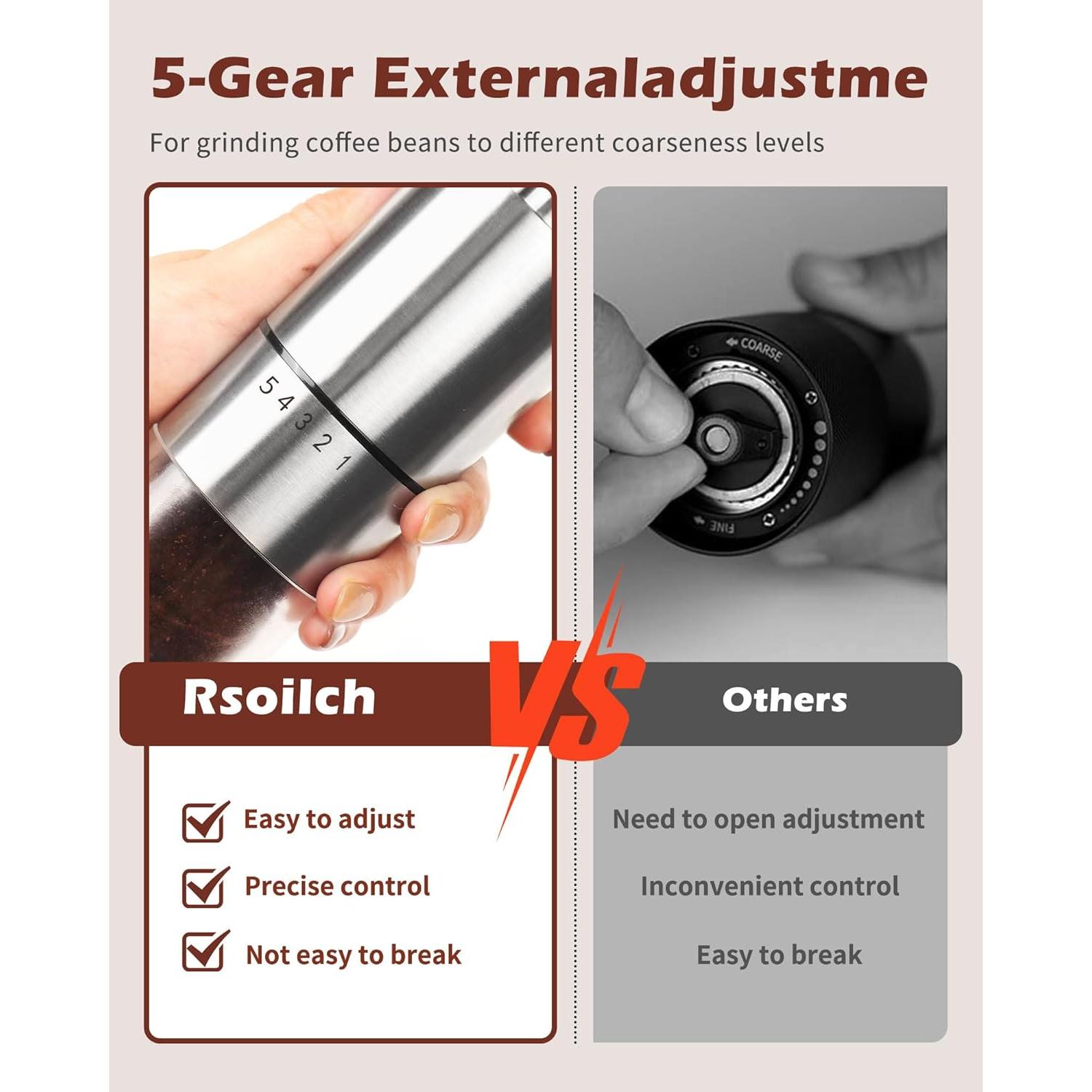 Molino de Café Manual Rsoilch con Muela de Cerámica 5 Ajustes