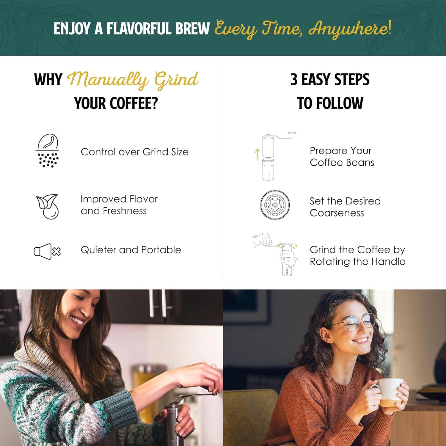 Molino de Café Manual JavaPresse - Acero Inoxidable, 18 Ajustes