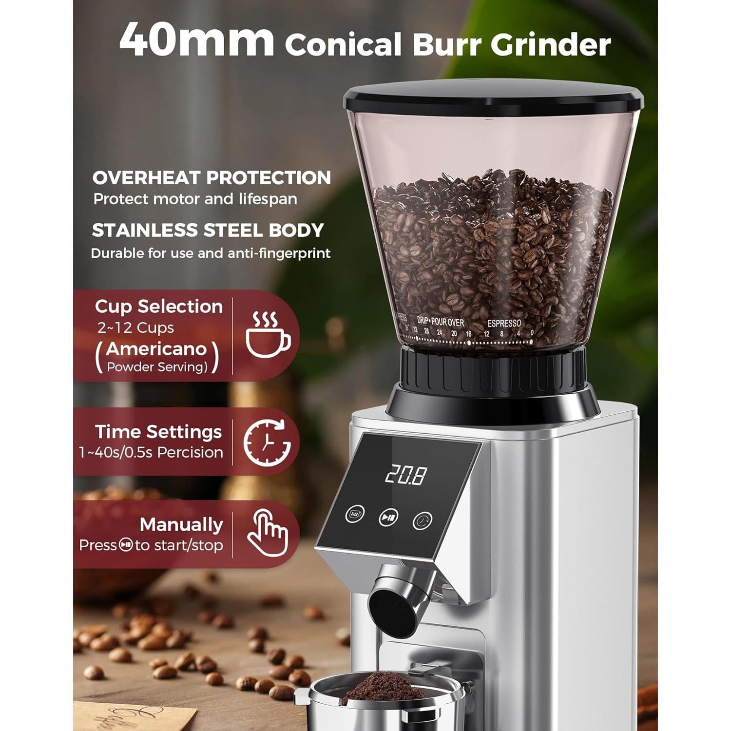 Molinillo de Café Tuni G1 Cónico Antiestático 48 Configuraciones