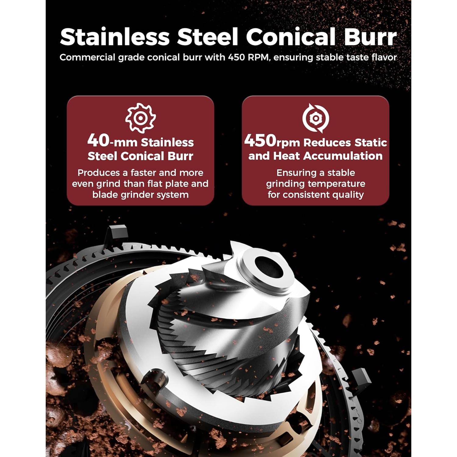 Molinillo de Café Tuni G1 Cónico Antiestático 48 Configuraciones