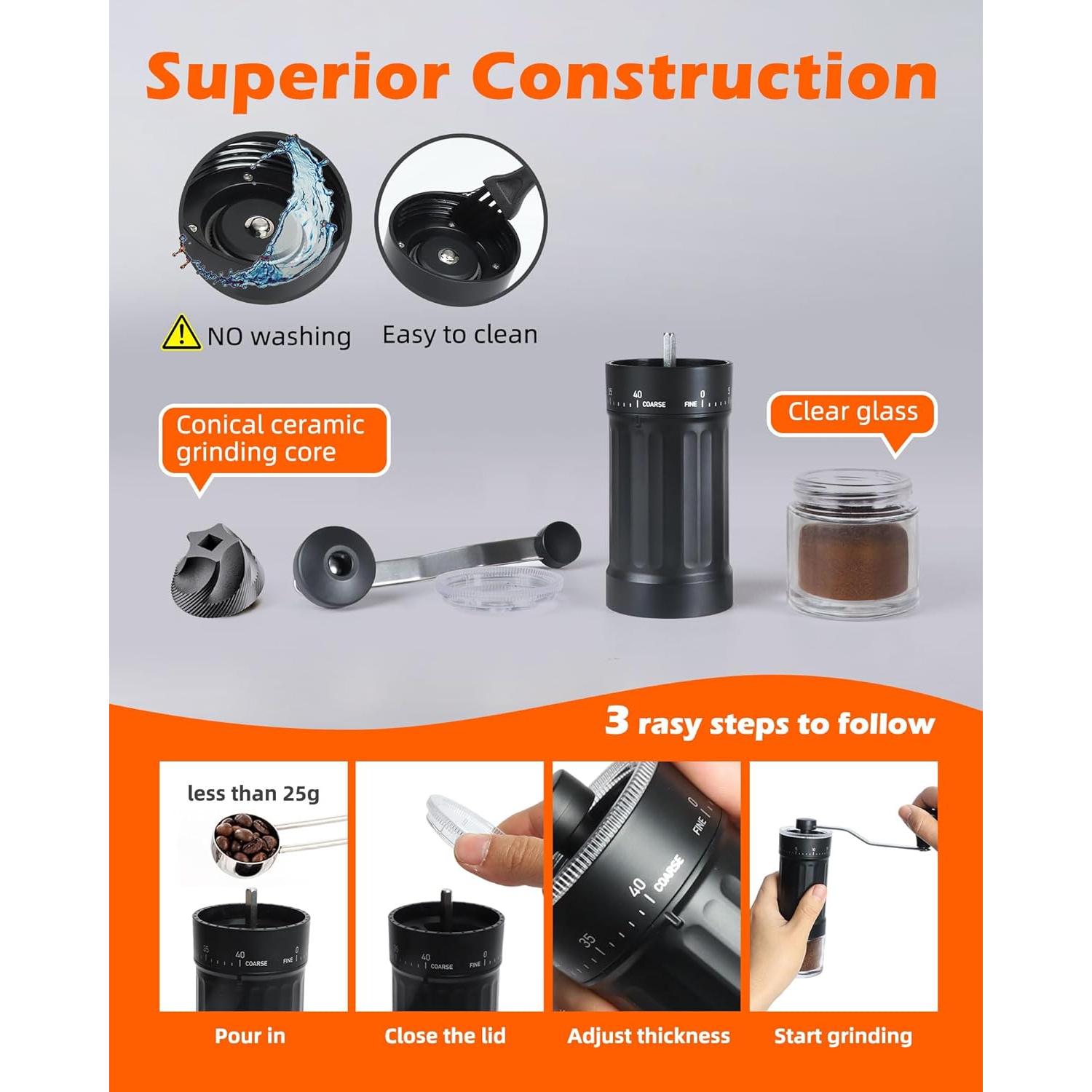 Molino de Café Manual Rsoilch con Muela de Cerámica 40 Ajustes