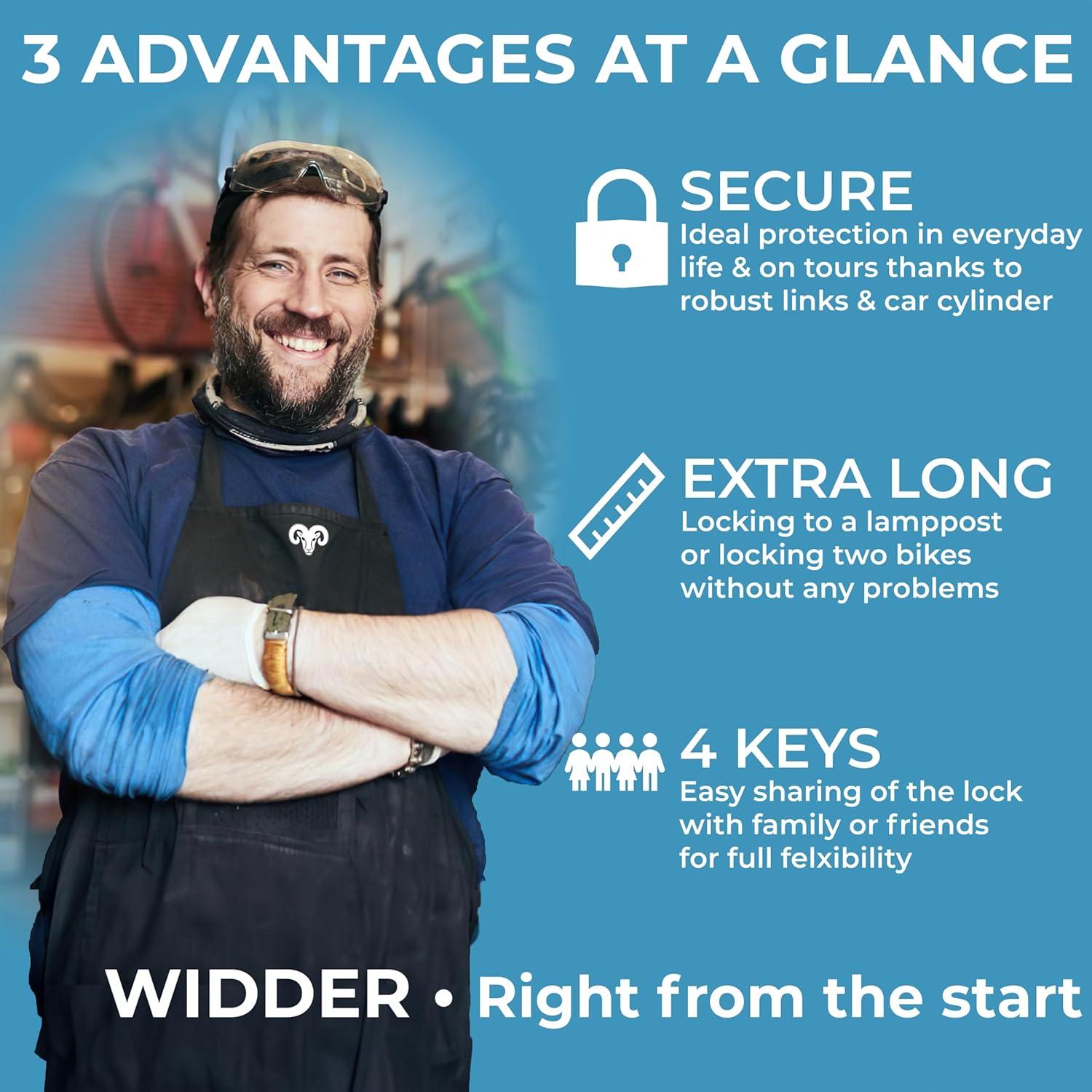 Candado Plegable Widder Jupiter 120 cm para Bicicleta con 4 Llaves