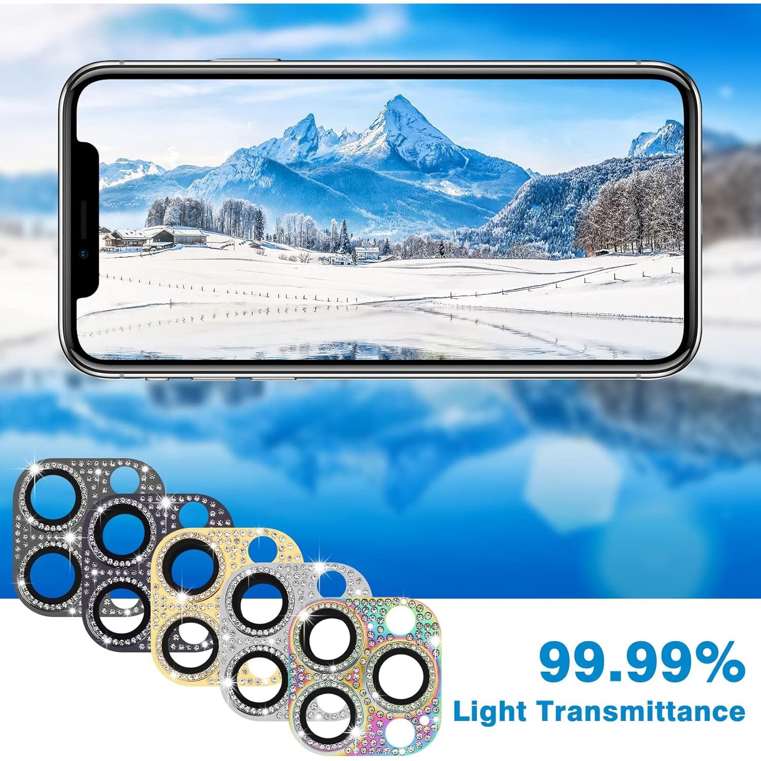 Designed for iPhone 14 Pro and 14 Pro Max Camera Lens Protector, Bling Rhinestone Sparkle Diamond 9H Tempered Glass Lens Cover Shockproof Full Protective Camera Cover, Black