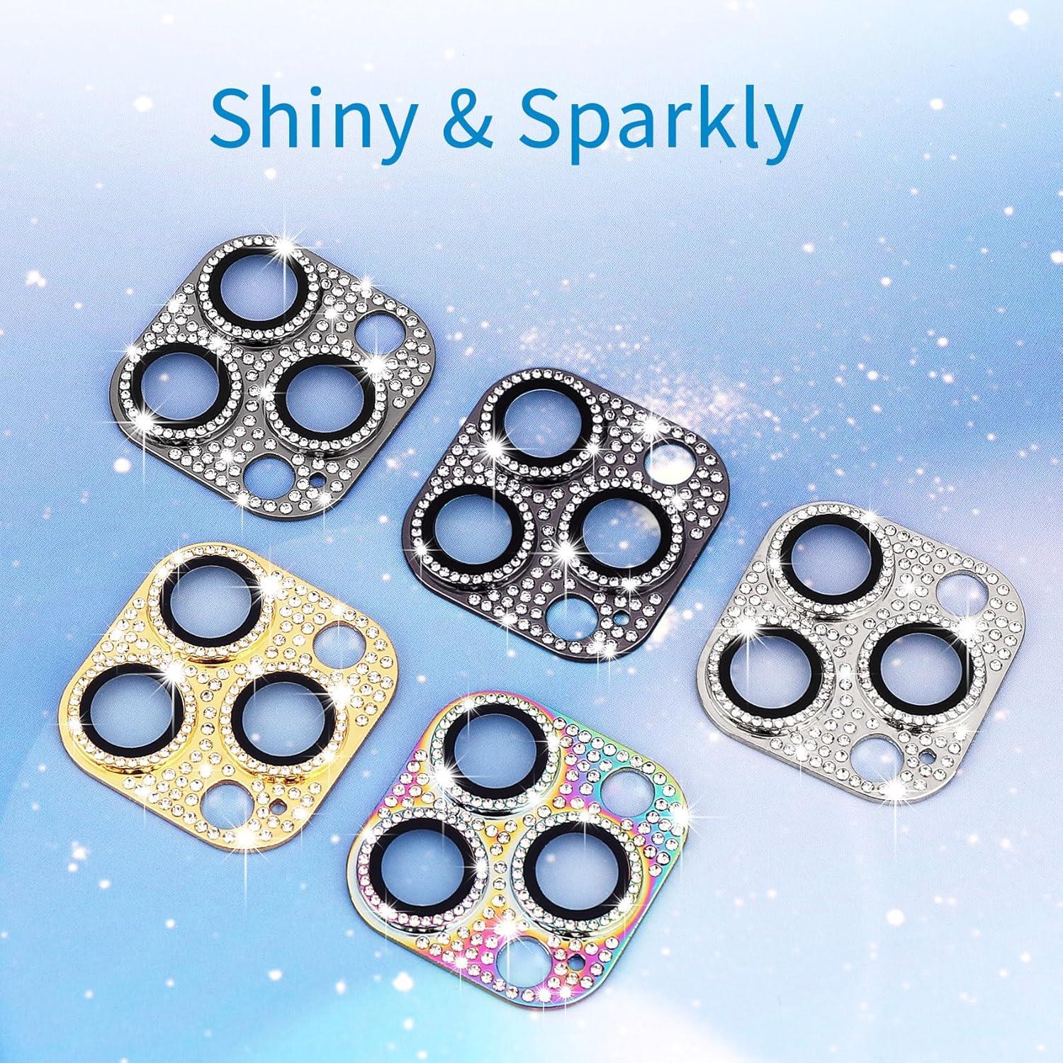 Designed for iPhone 14 Pro and 14 Pro Max Camera Lens Protector, Bling Rhinestone Sparkle Diamond 9H Tempered Glass Lens Cover Shockproof Full Protective Camera Cover, Black