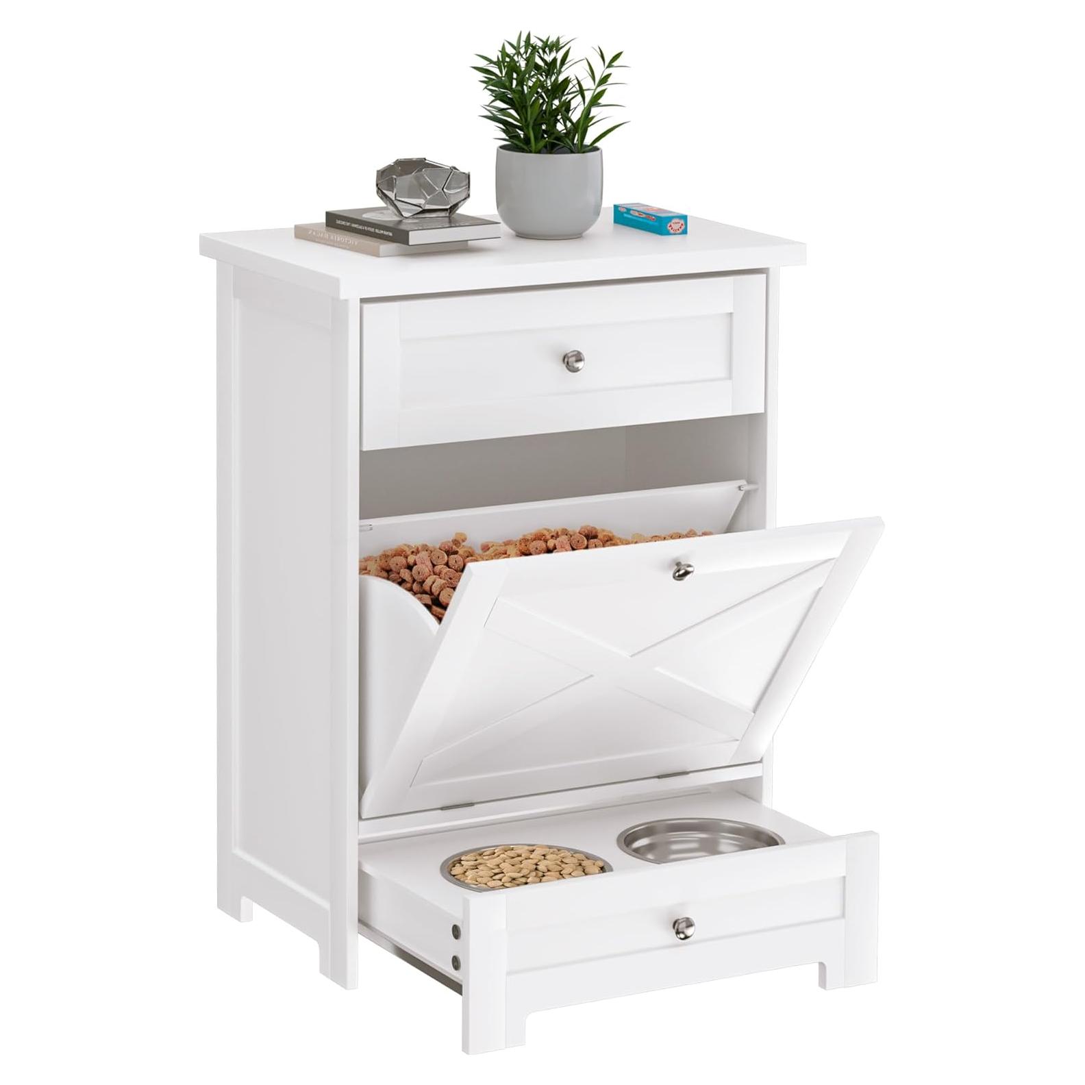 Estación de Alimentación para Perros GAZHOME con 2 Cuencos y Armario