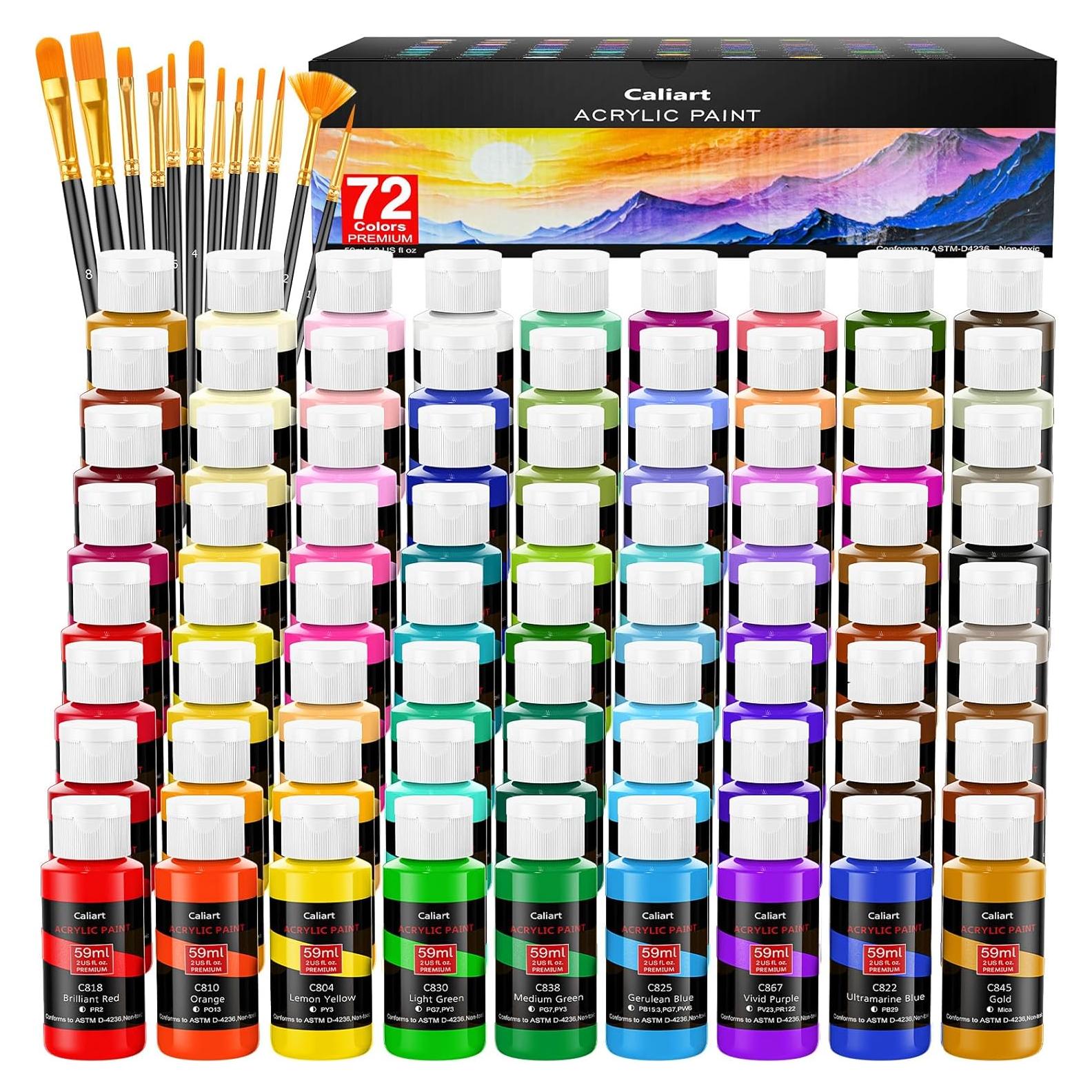 Juego de Pintura Acrílica Caliart 72 Colores 59ml con 12 Pinceles