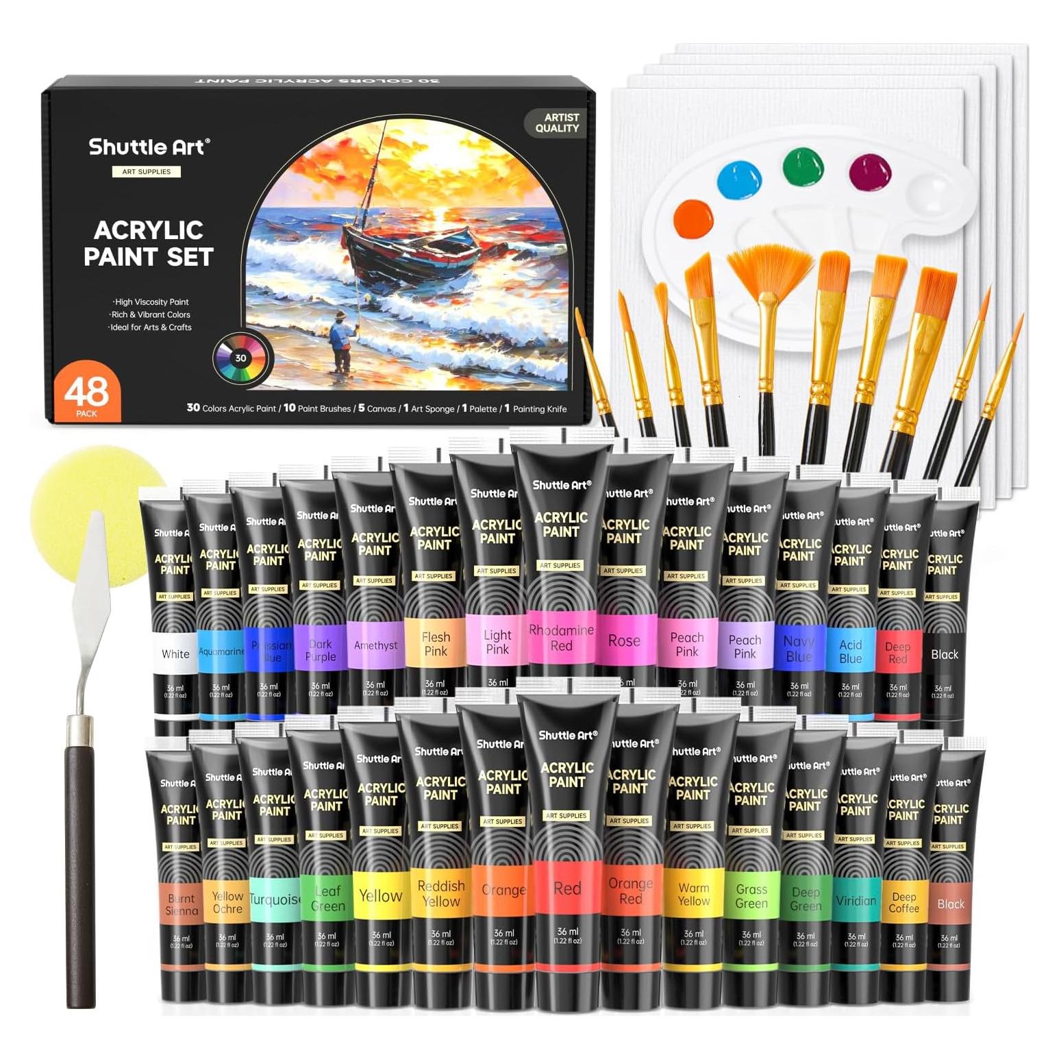 Conjunto de Pintura Acrílica Shuttle Art 48 Piezas 30 Colores
