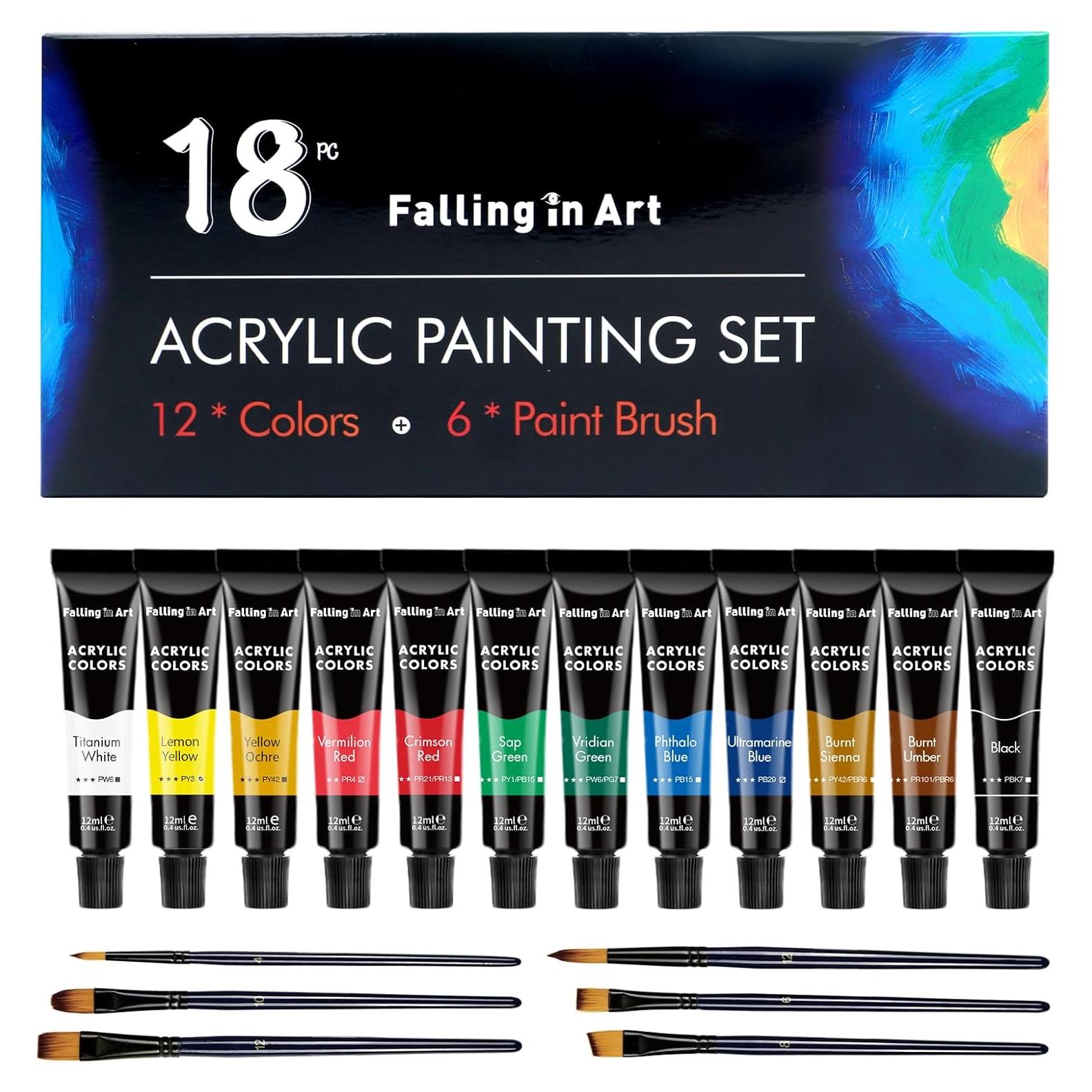 Juego de Pintura Acrílica Falling in Art 12 Tubos 12ml No Tóxicos