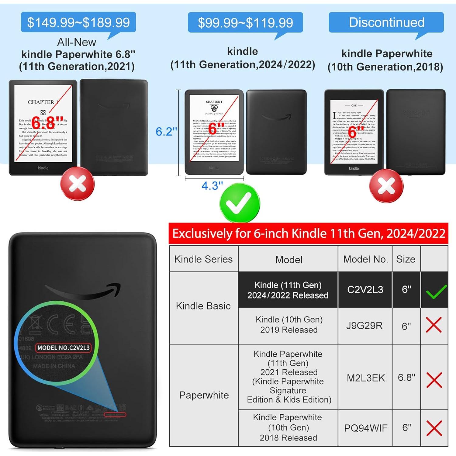 Funda CoBak para Kindle 2024/2022 - Cuero PU, Despertar Automático