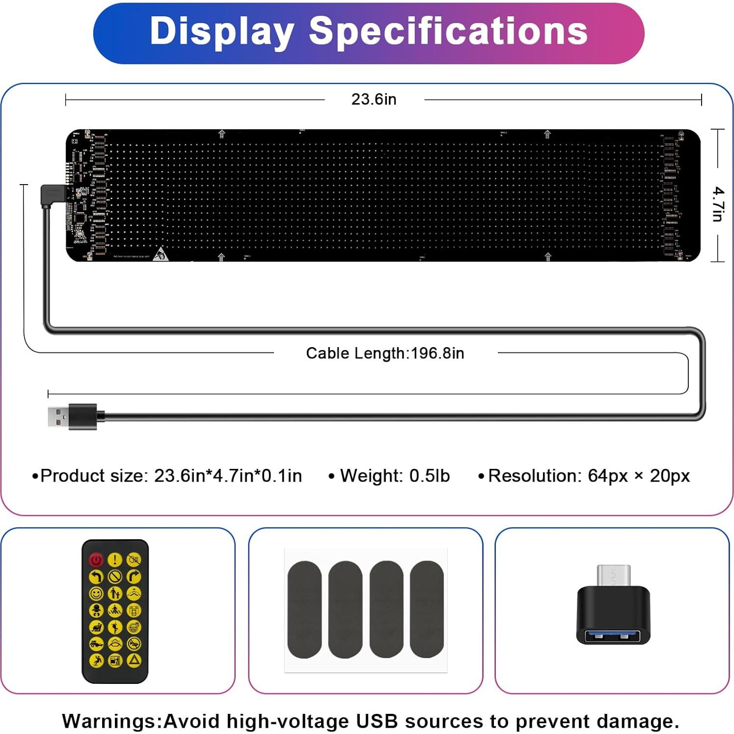 Señal LED Desplazable Programable Laooteyy 35.56x10.16cm RGB