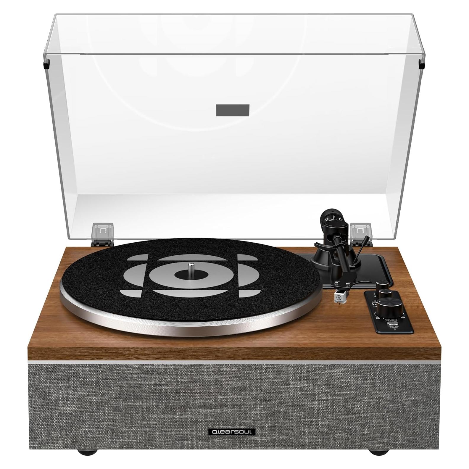 Reproductor de Vinilo ONE-S Qlearsoul Bluetooth 33/45 RPM Nuez