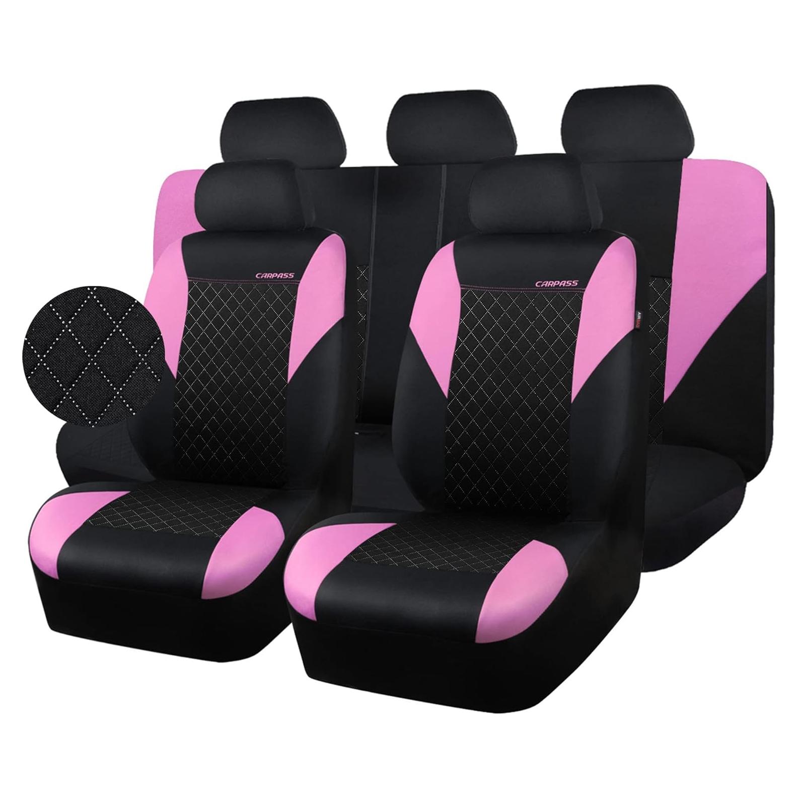 Fundas de Asiento Universales CAR PASS - Juego Completo Negro/Rosa