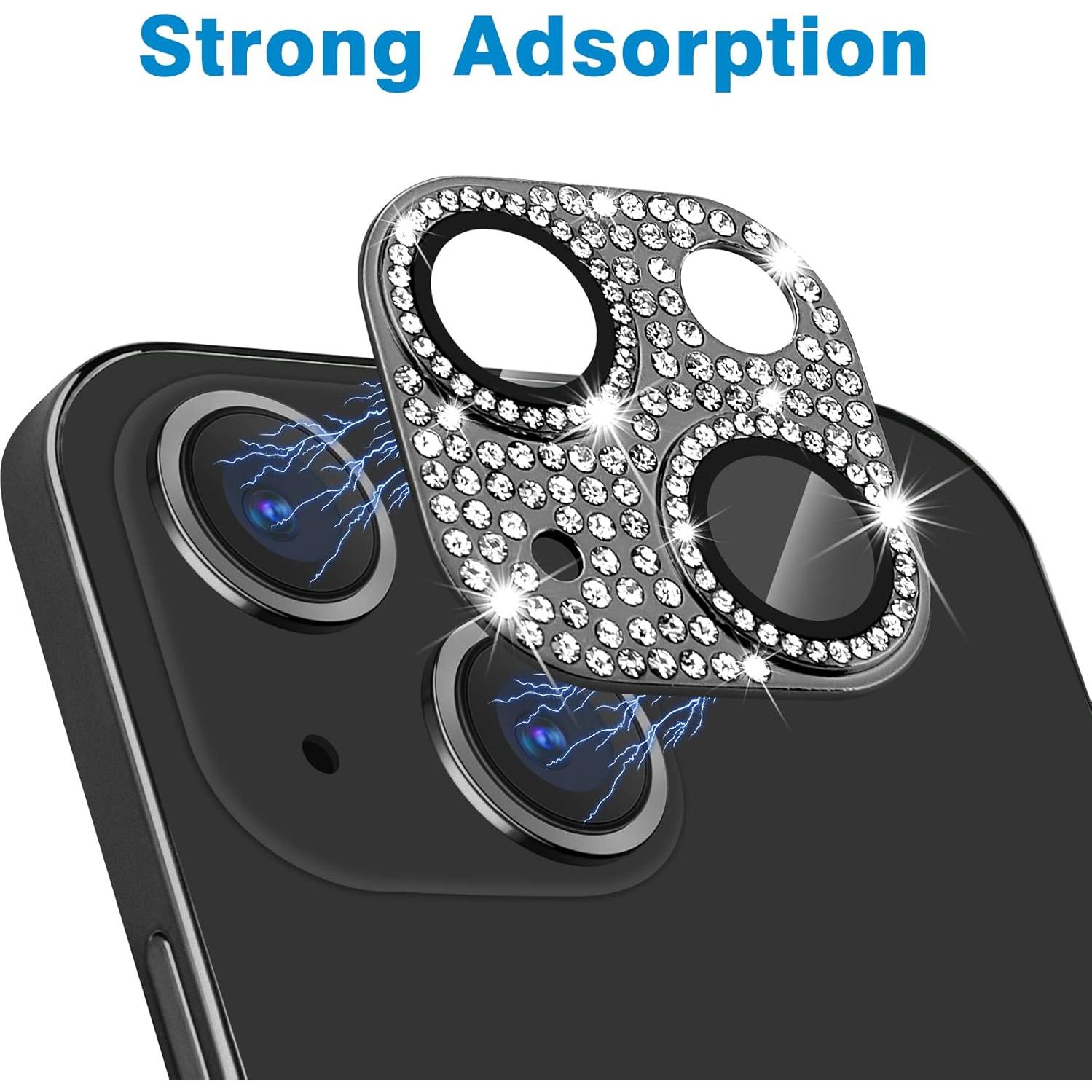 for iPhone 13 & iPhone 13 Mini Camera Lens Protector, Bling 3D Rhinestone Sparkle Diamond 9H Tempered Glass Camera Cover Anti Scratch Shockproof Metal Lens Screen Full Protective Cover