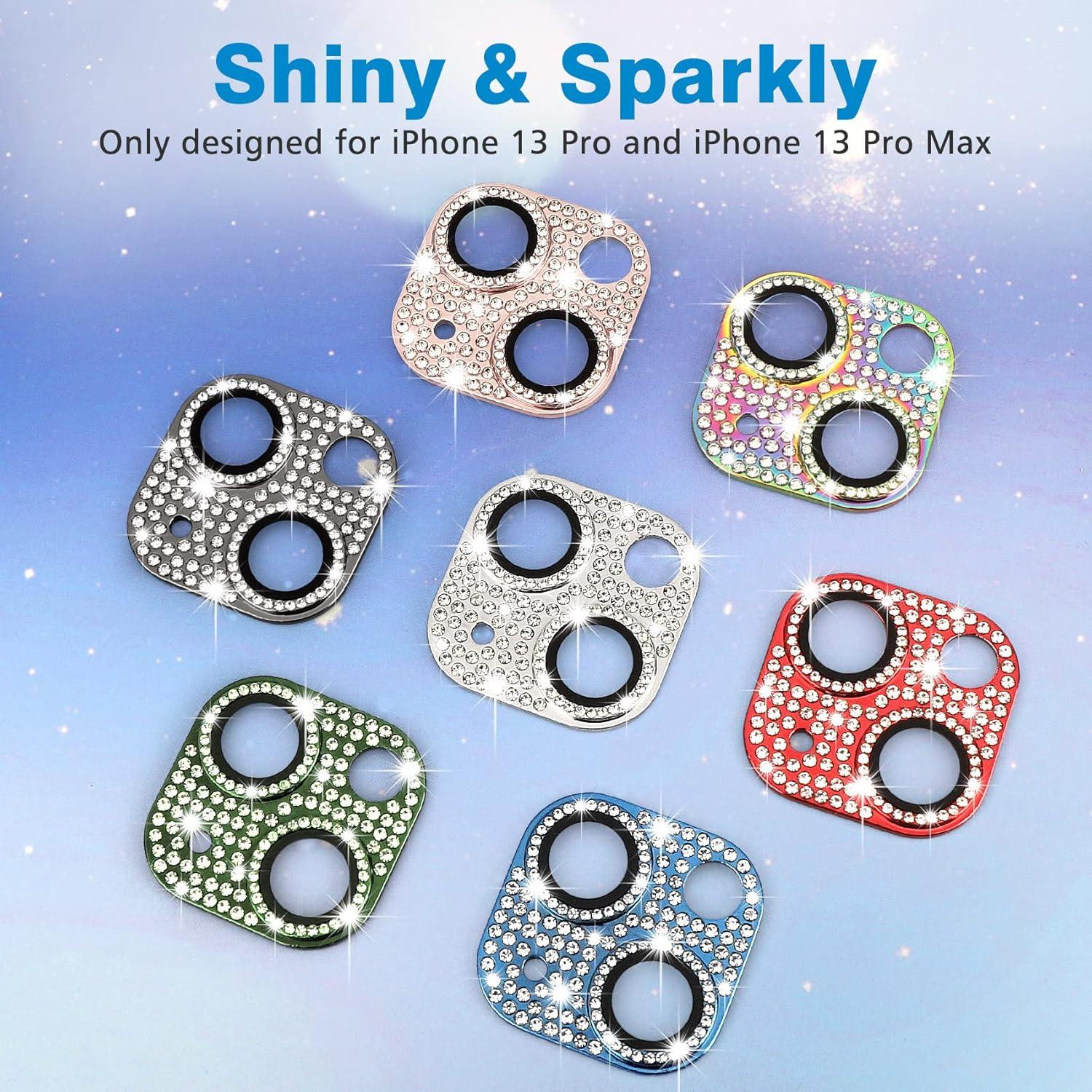 for iPhone 13 & iPhone 13 Mini Camera Lens Protector, Bling 3D Rhinestone Sparkle Diamond 9H Tempered Glass Camera Cover Anti Scratch Shockproof Metal Lens Screen Full Protective Cover