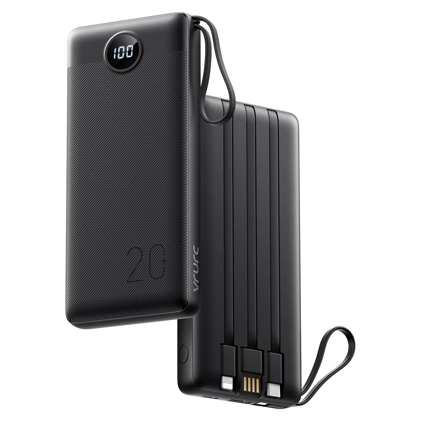 Cargador Portátil VRURC 20000mAh Carga Rápida 4 Salidas Negro
