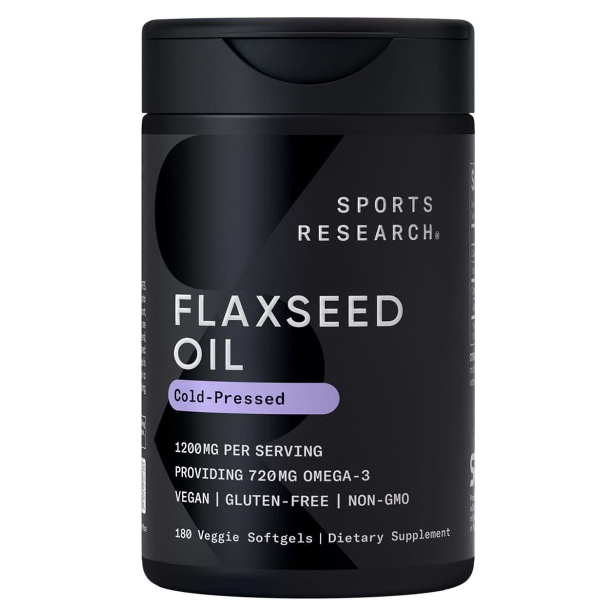 Aceite de Semilla de Lino Vegano Sports Research 1200mg 180 Cápsulas