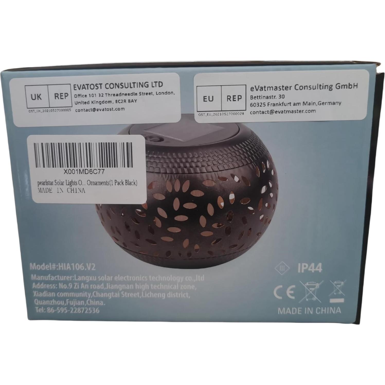 Luz de Mesa Solar Pearlstar Negra - Lámpara de Llama Parpadeante