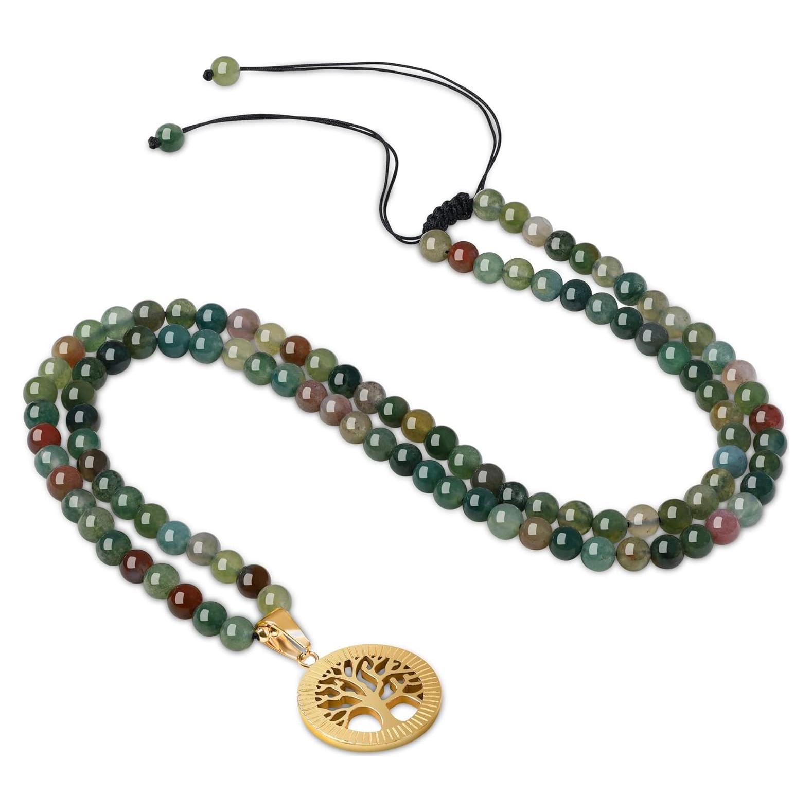 Collar Mala COAI 108 Cuentas Ágata India 6mm con Árbol de la Vida