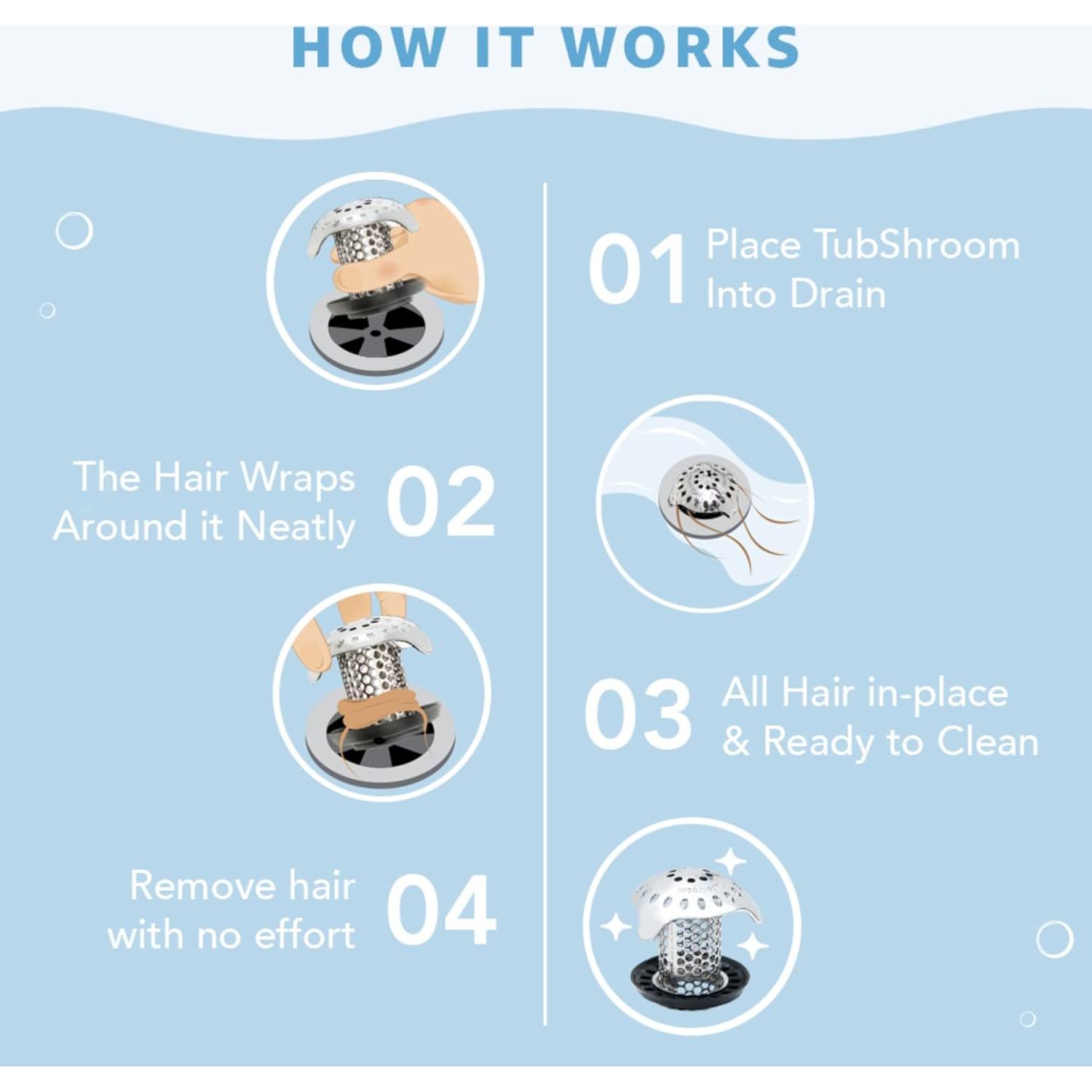 TubShroom Ultra Colador Drenaje Baño Acero Inoxidable Plata