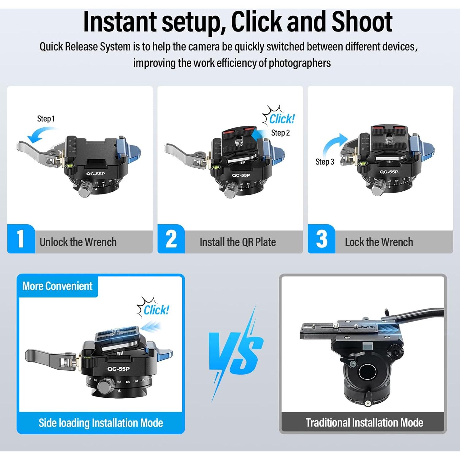 Placa de Liberación Rápida SIRUI QC-55P con Cabezal 360°