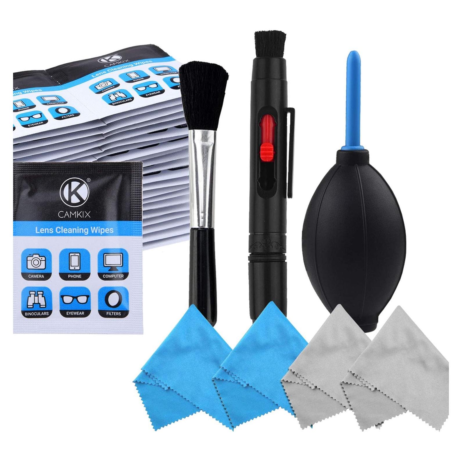 Kit de Limpieza de Lentes CAMKIX - 50 Toallitas, Soplador y Paños
