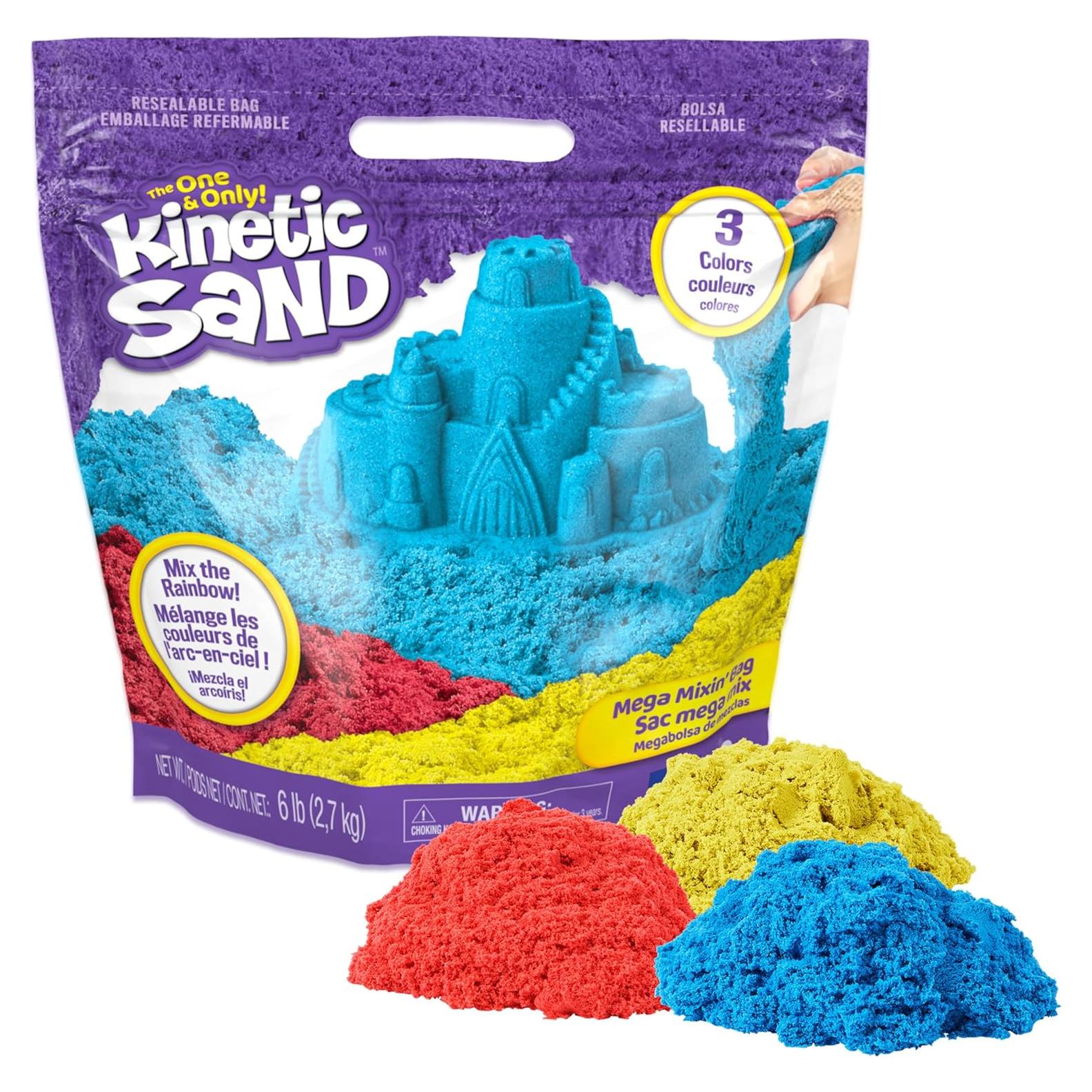 Kinetic Sand Mega Mixin 2.72 kg - Arena Roja, Amarilla y Azul